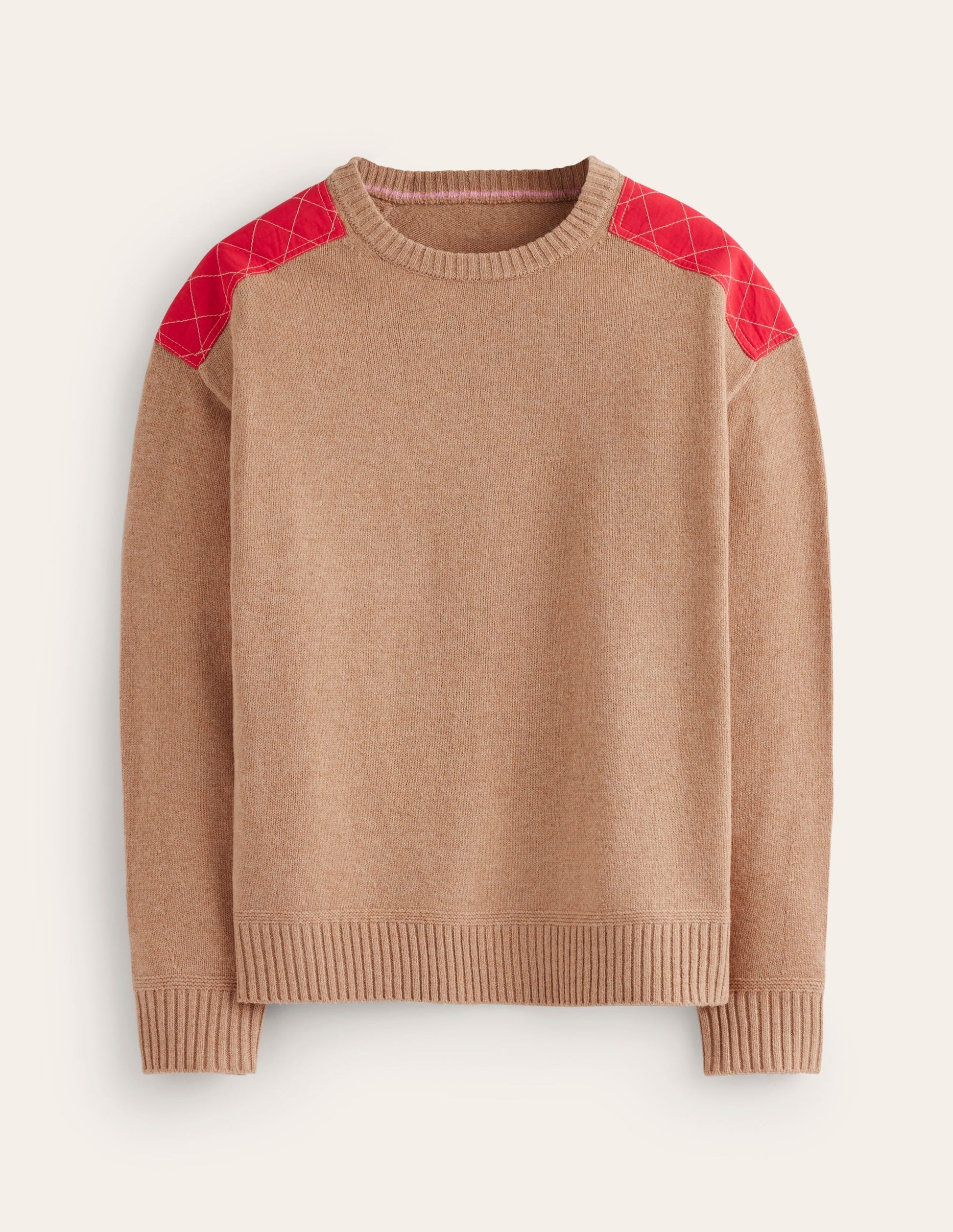 Quilted Patch Jumper-Camel Melange-5