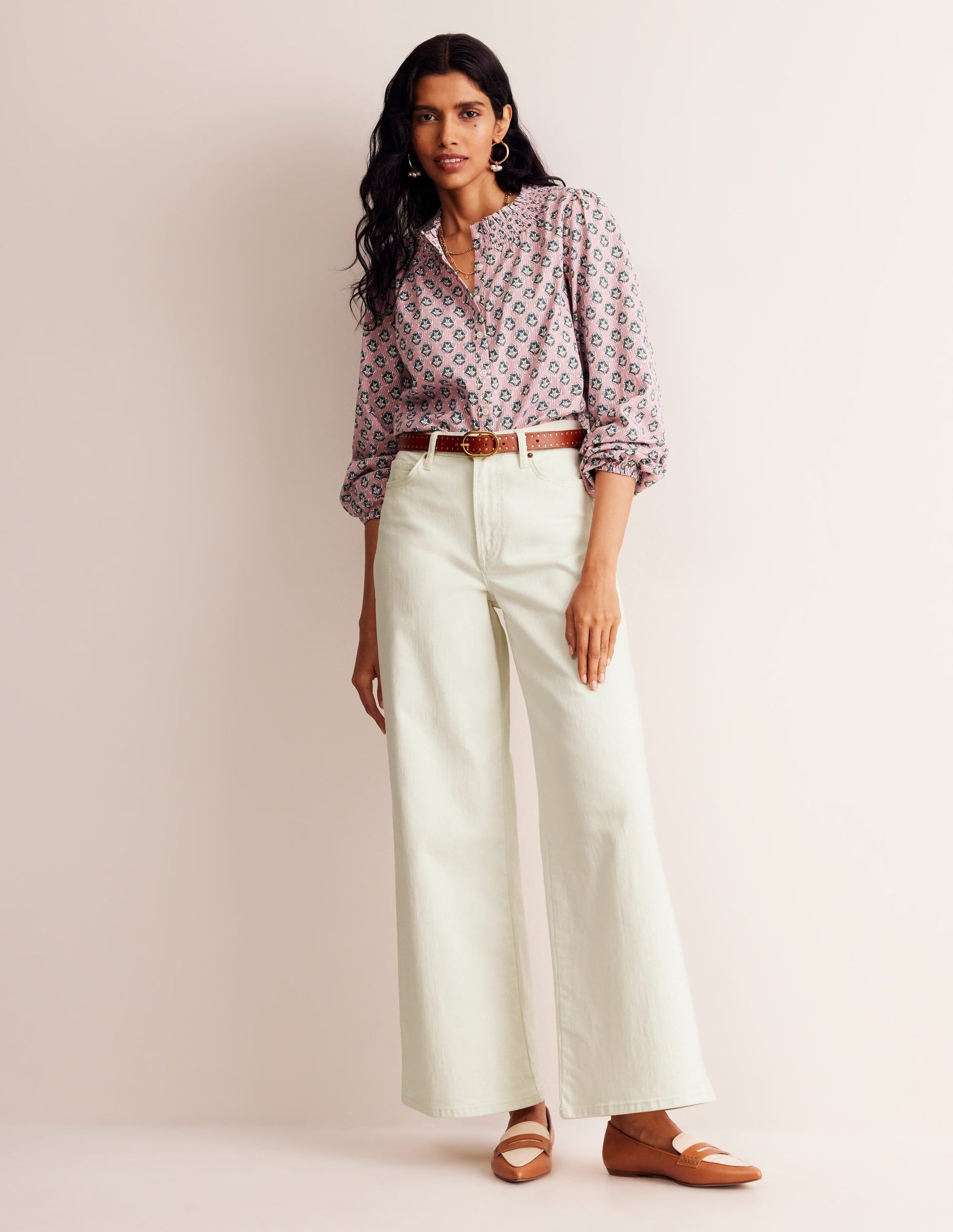 High Rise Wide Leg Jeans-Ecru-1