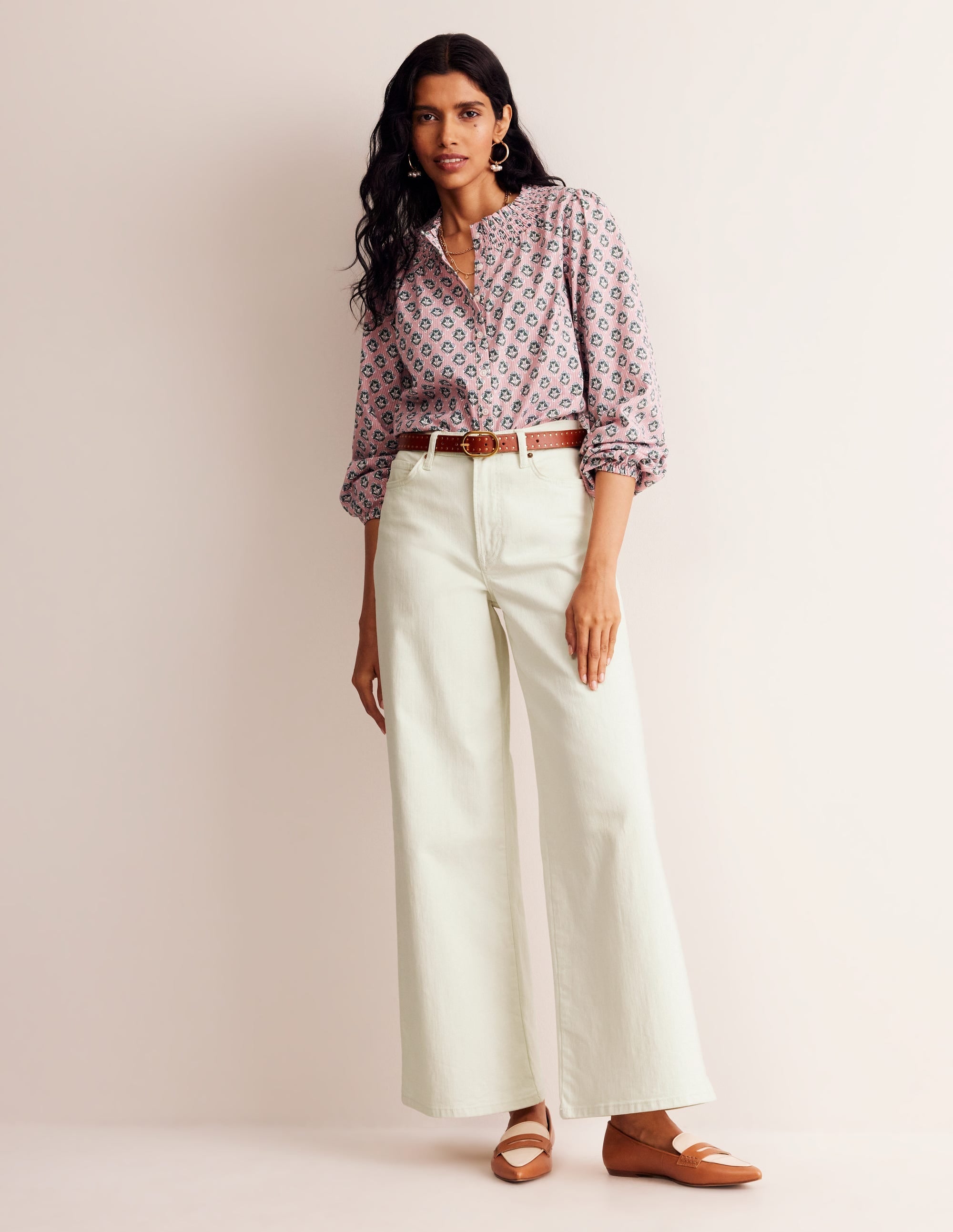 High Rise Wide Leg Jeans-Ecru - Image 1