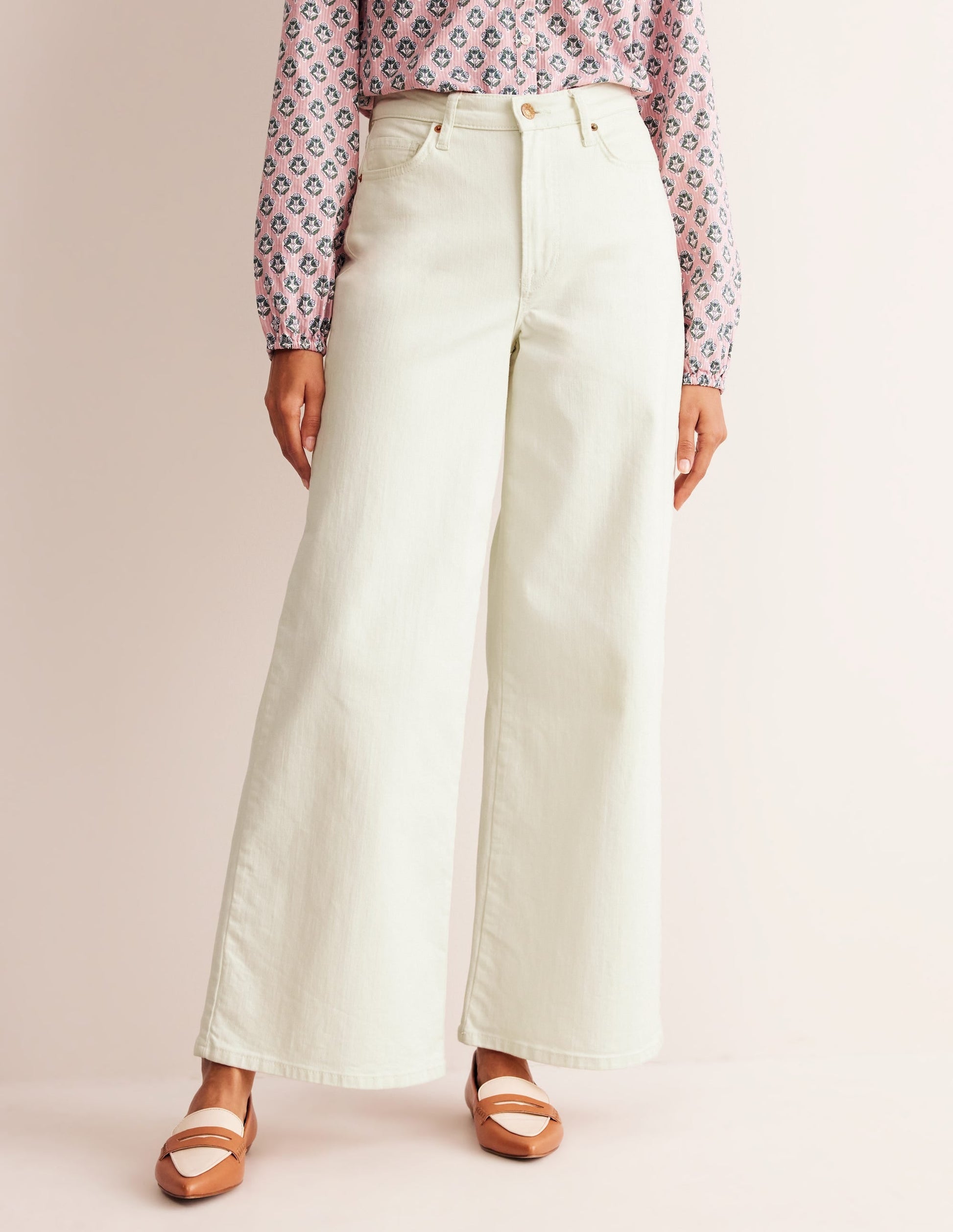 High Rise Wide Leg Jeans-Ecru-4