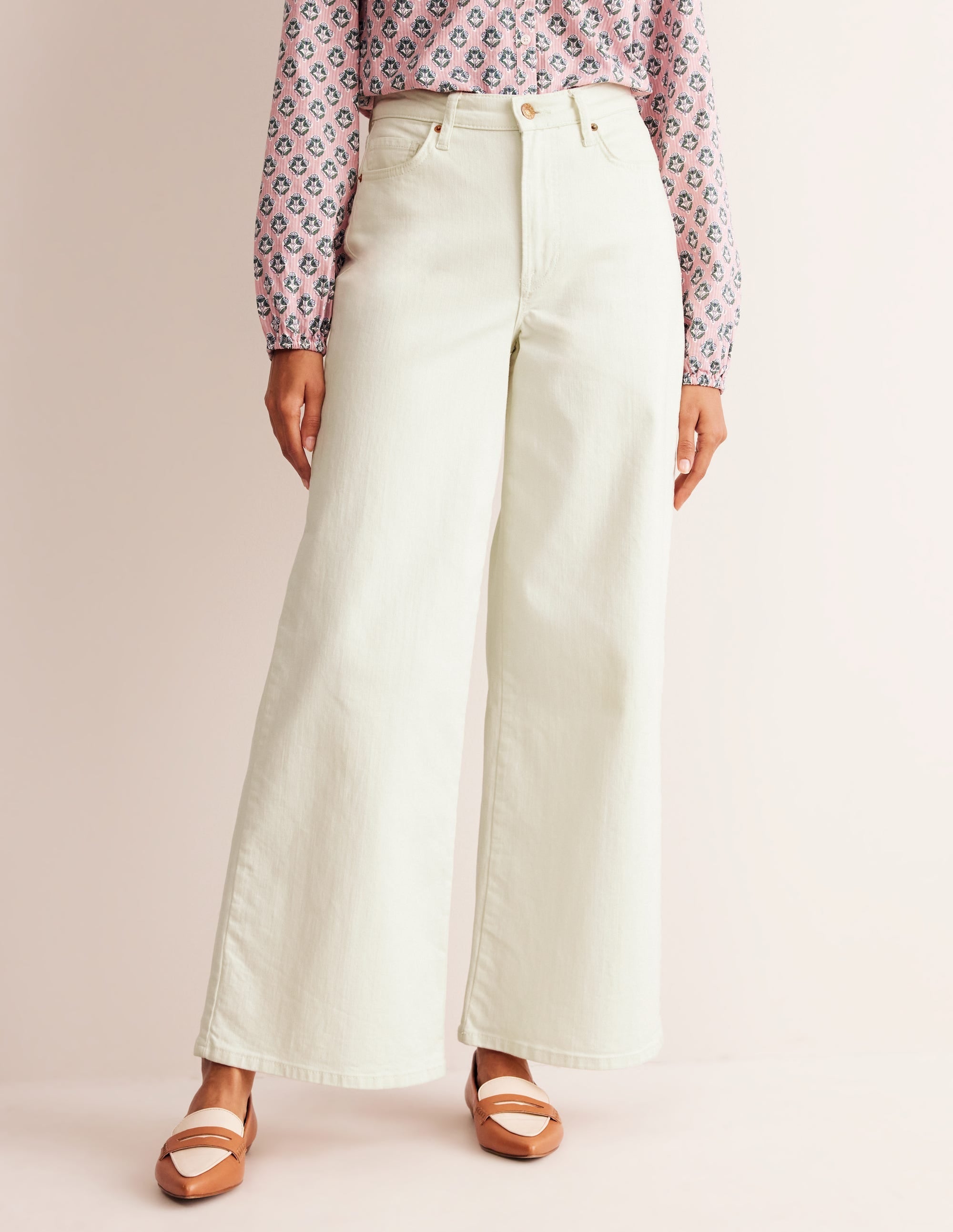 High Rise Wide Leg Jeans-Ecru - Image 4
