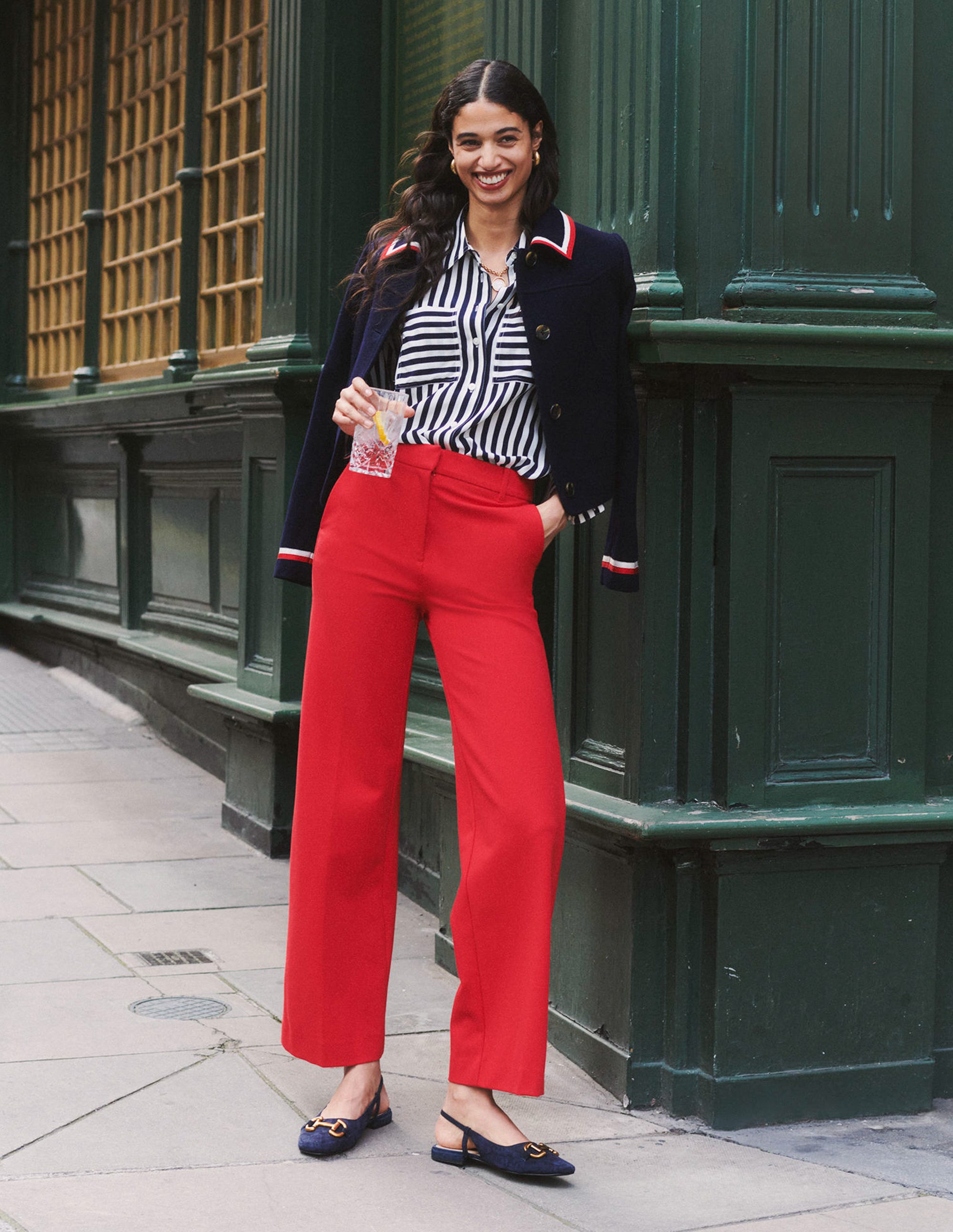 Westbourne Ponte Trousers-Red with Navy Side Stripe - Image 5