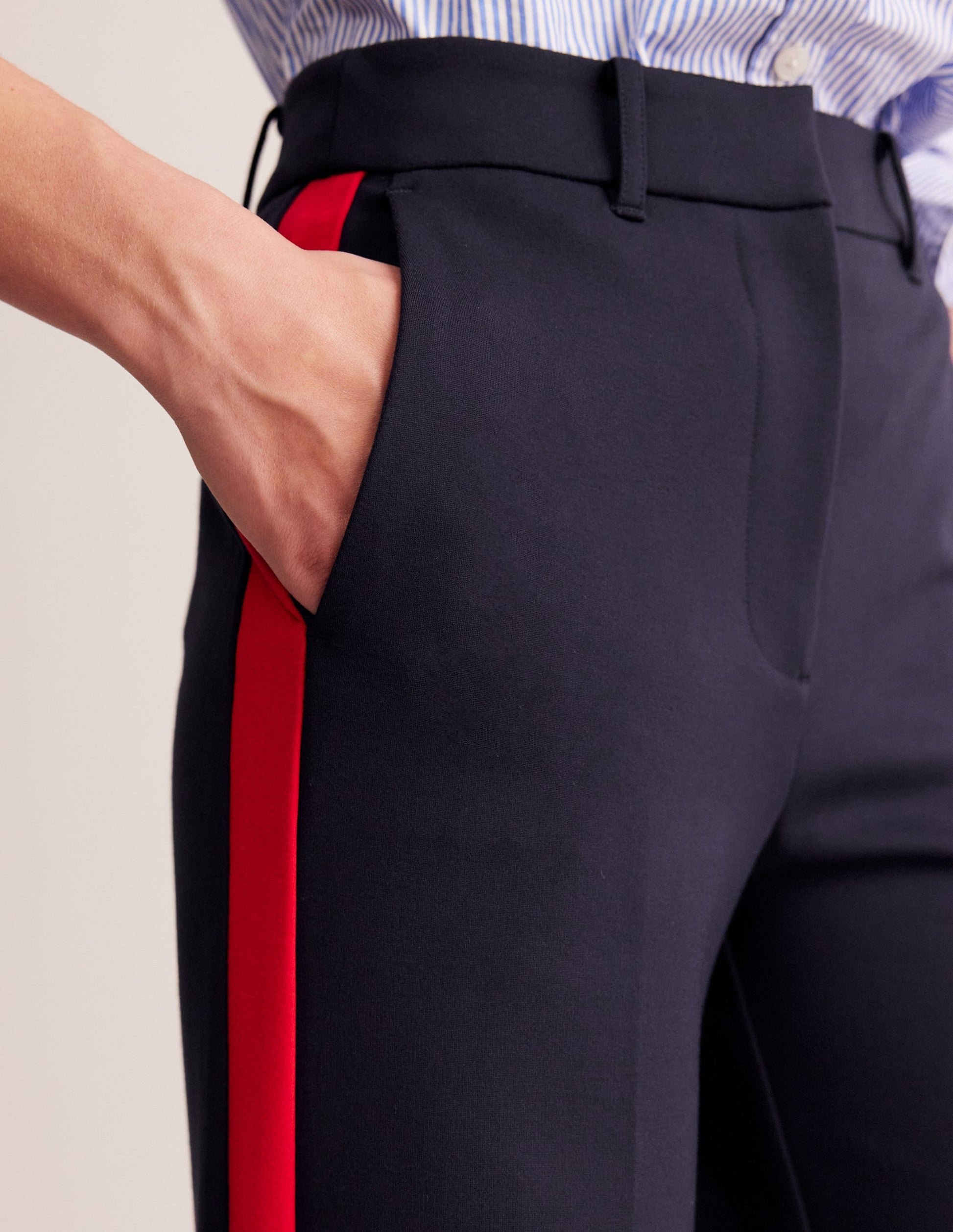 Westbourne Ponte Trousers-Navy, Red Stripe-2