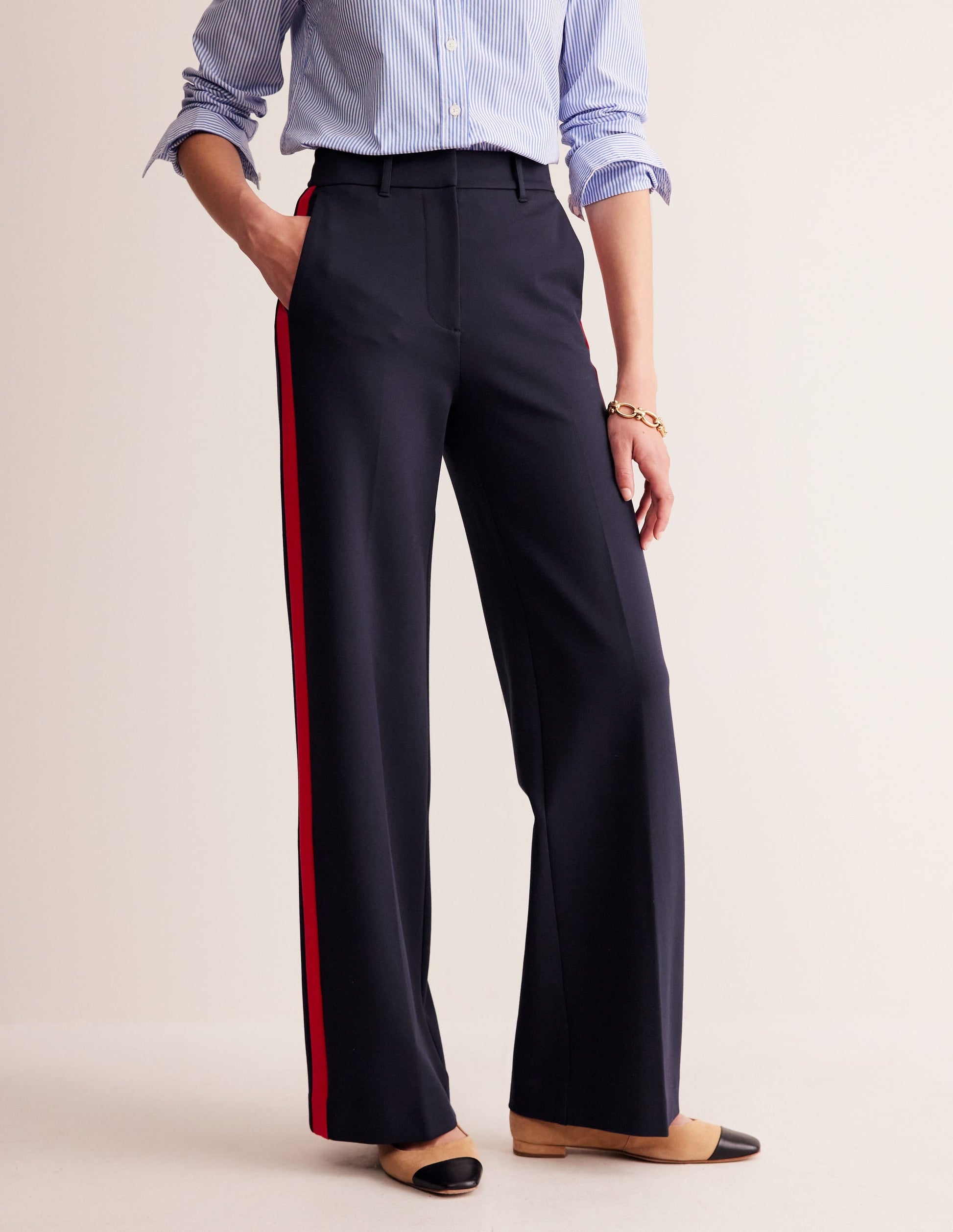 Westbourne Ponte Trousers-Navy, Red Stripe-4