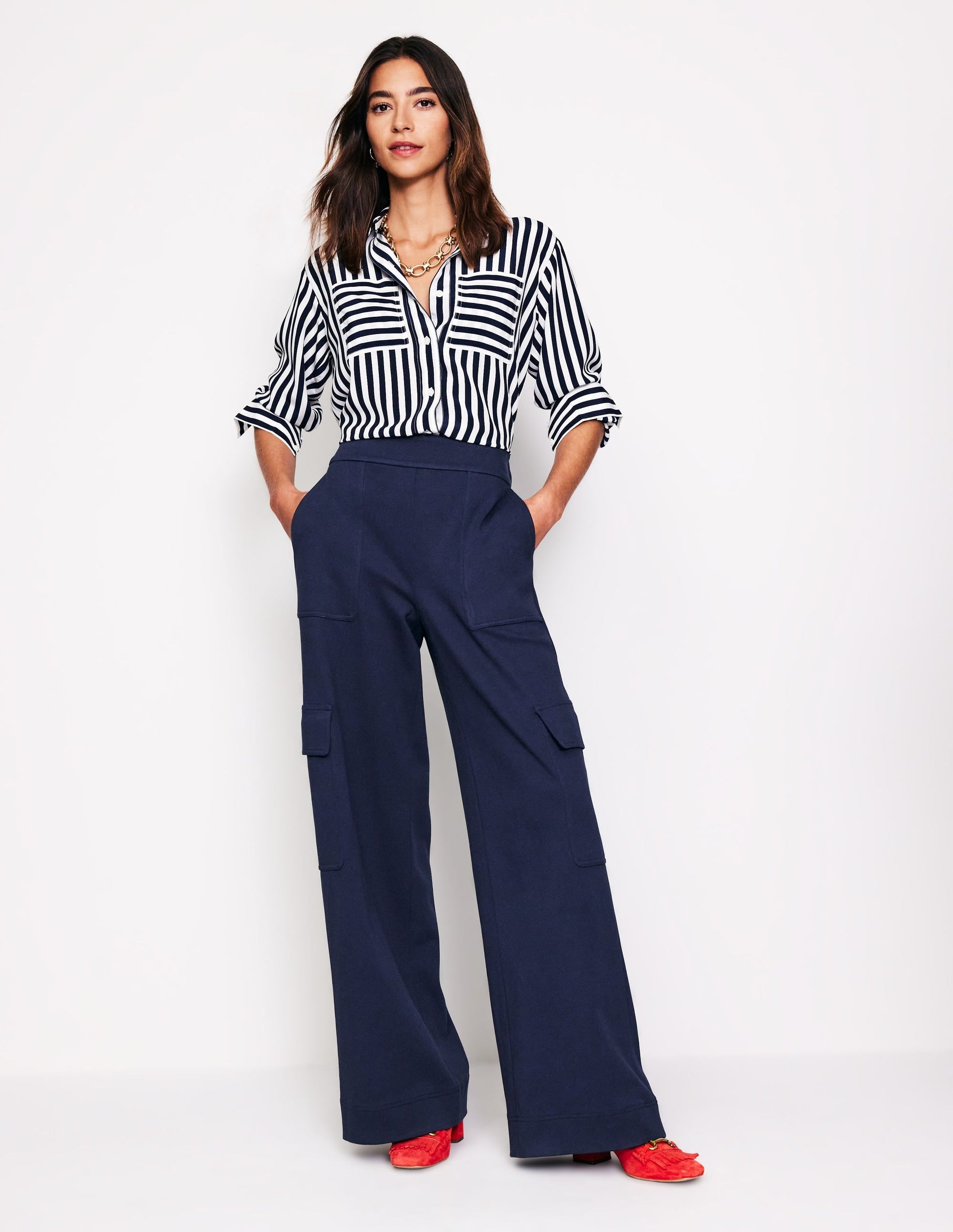 Ponte Twill Pull-on Trousers-Navy-1