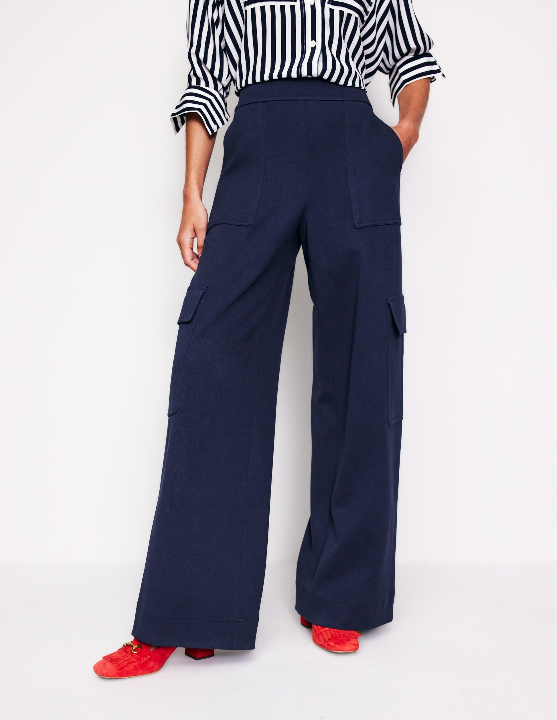 Ponte Twill Pull-on Trousers-Navy-4