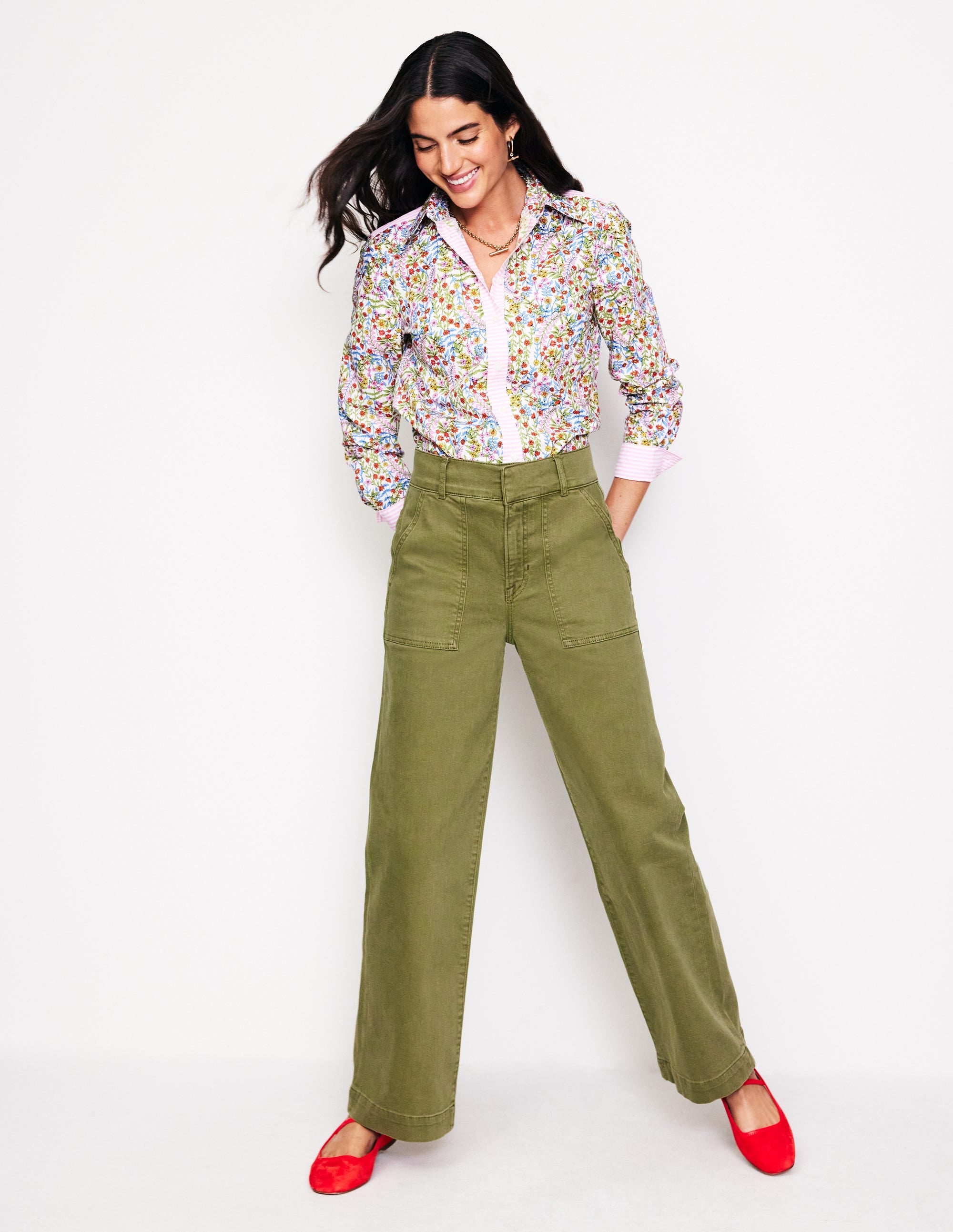 Wide Leg Cargo Trousers-Oregano - Image 1