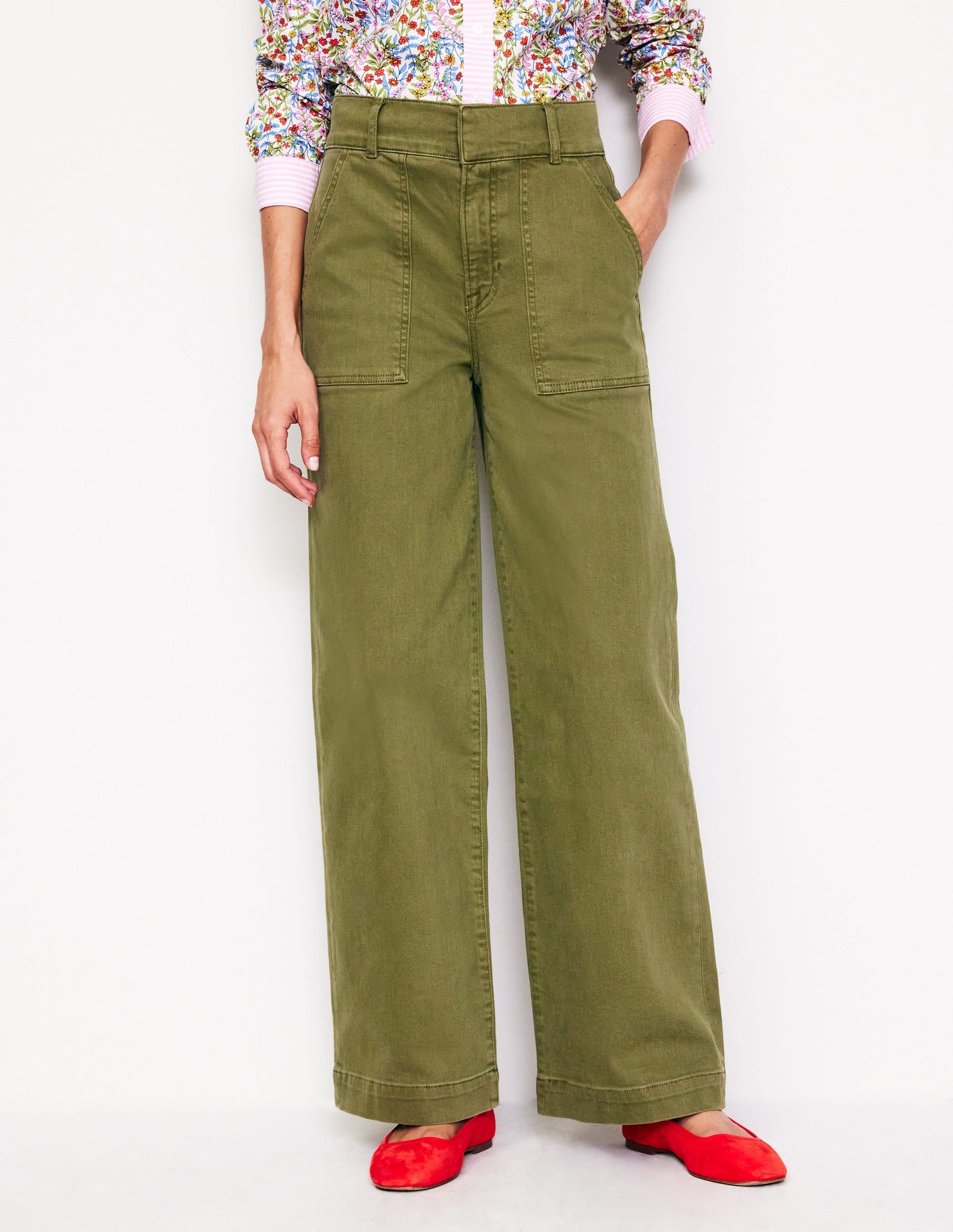 Wide Leg Cargo Trousers-Oregano-4