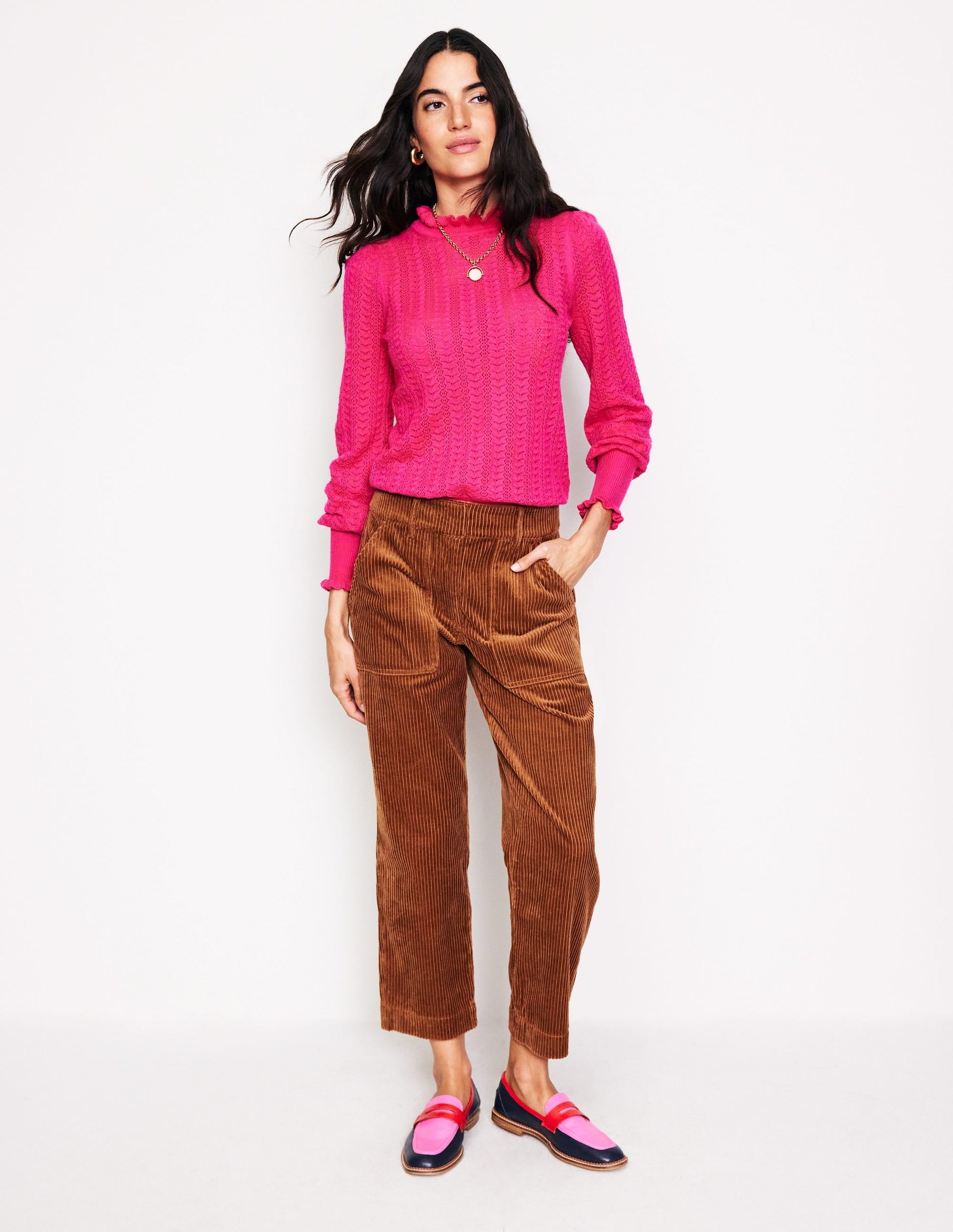 Tapered Cord Cargo Trousers-Gingerbread-1
