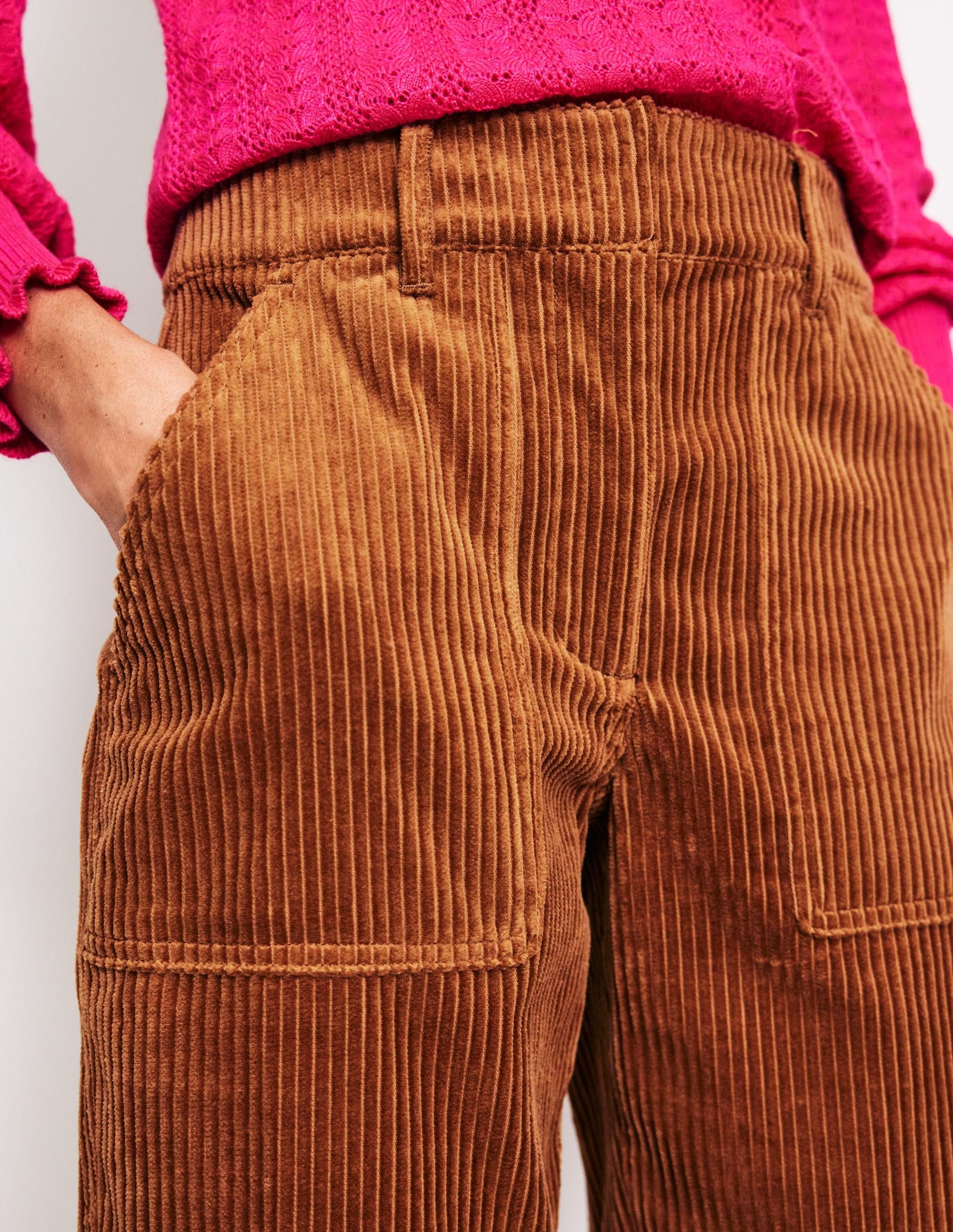 Tapered Cord Cargo Trousers-Gingerbread-2