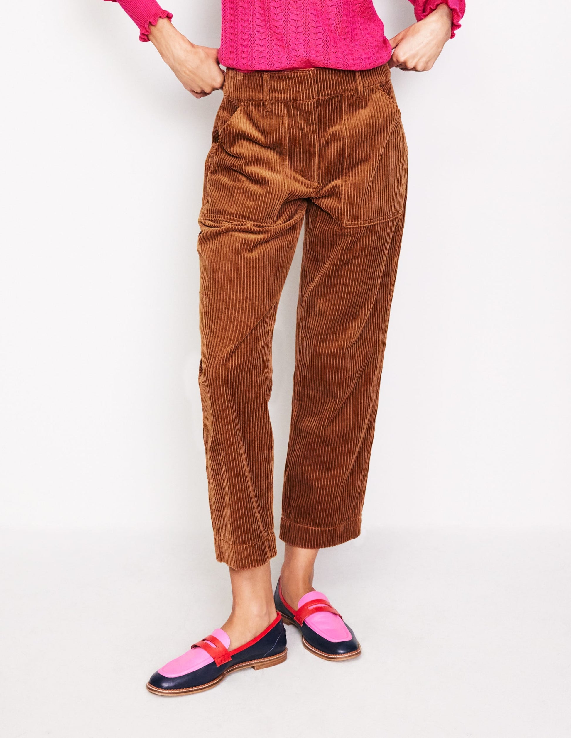 Tapered Cord Cargo Trousers-Gingerbread-4