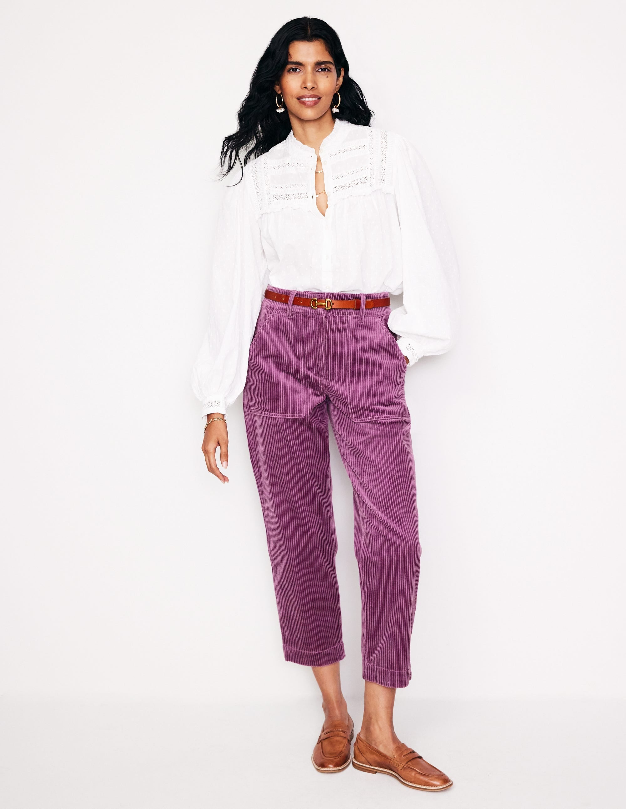 Tapered Cord Cargo Trousers-Purple Thistle - Image 1