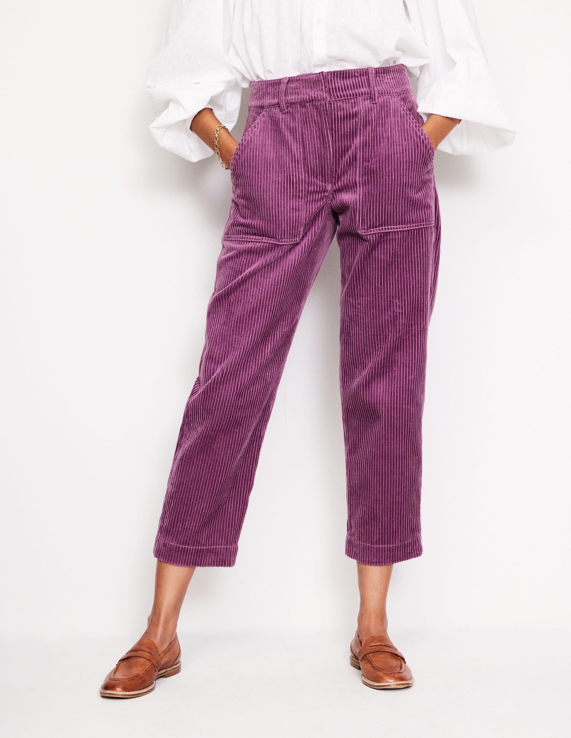 Tapered Cord Cargo Trousers-Purple Thistle-4