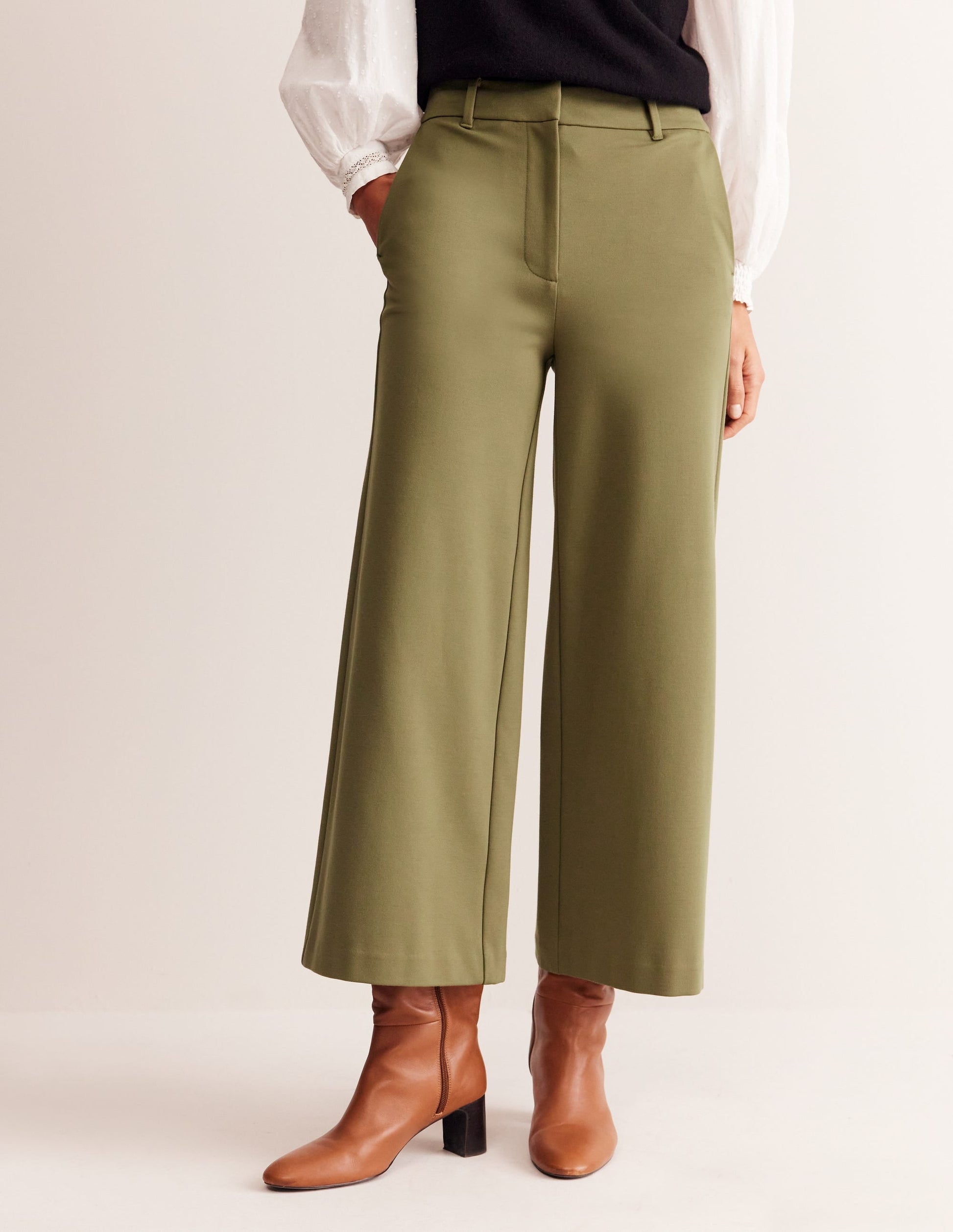 Ponte Wide Leg Culottes-Oregano-4