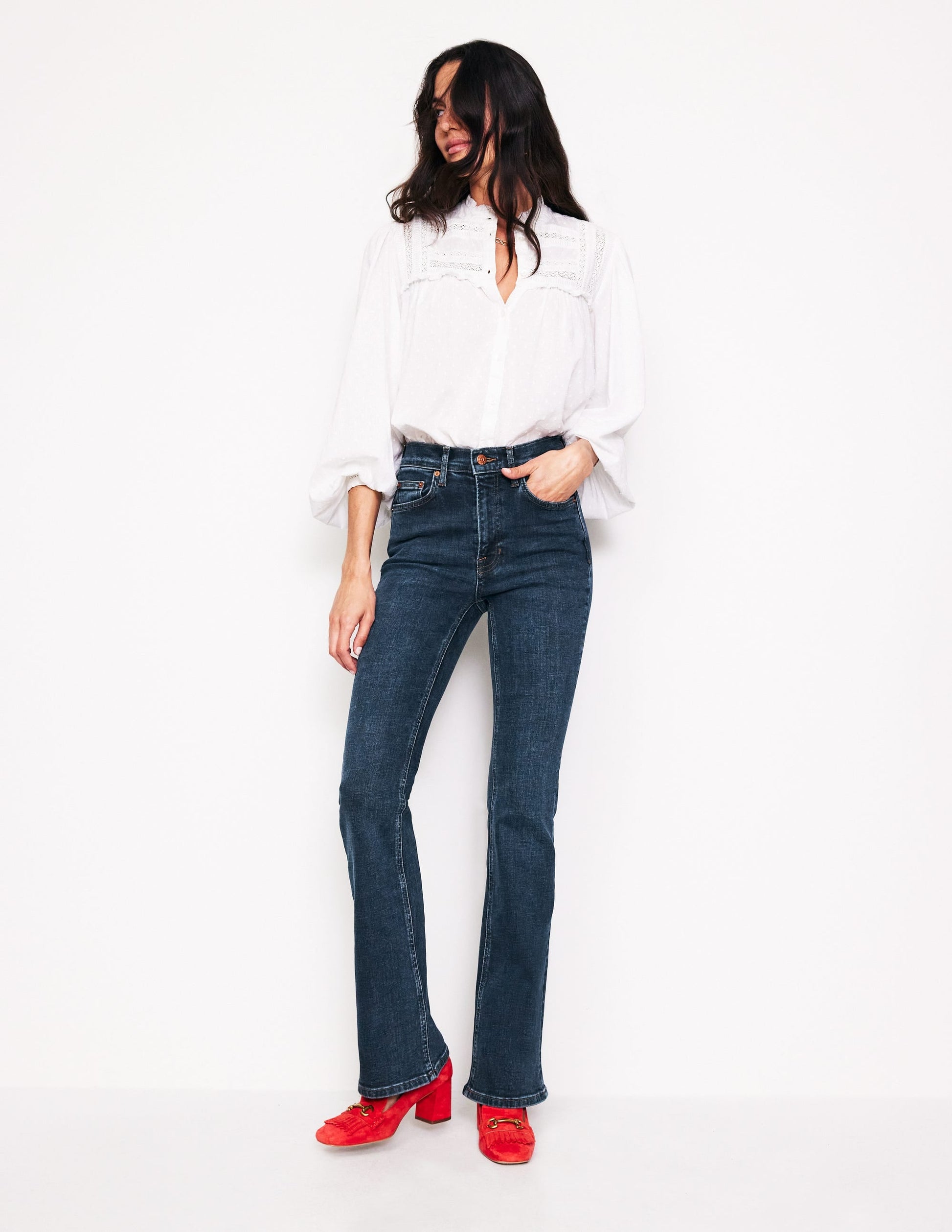 High Rise Slim Flare Jeans-Indigo Rinse-1
