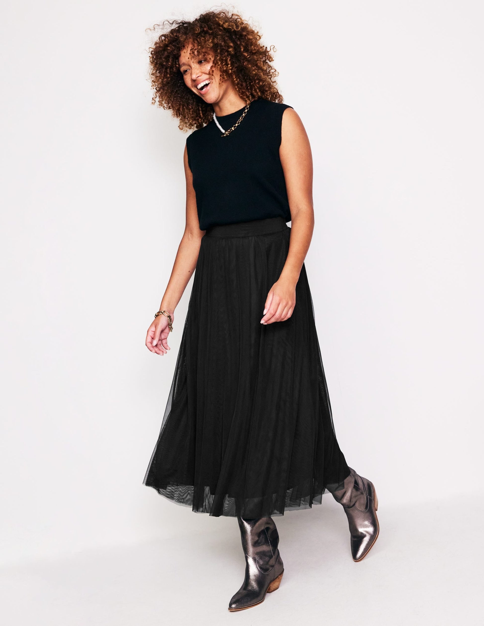 Isabella Tulle Midi Skirt-Black-1