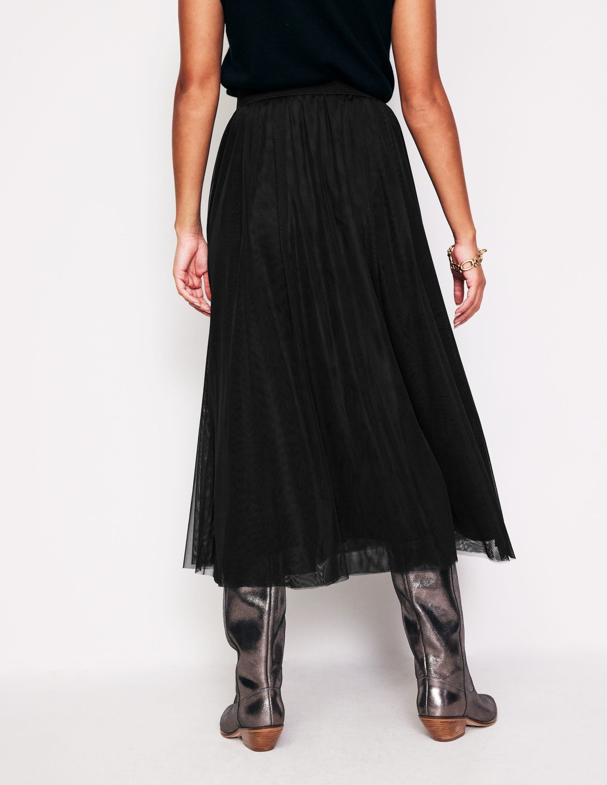 Isabella Tulle Midi Skirt-Black-3