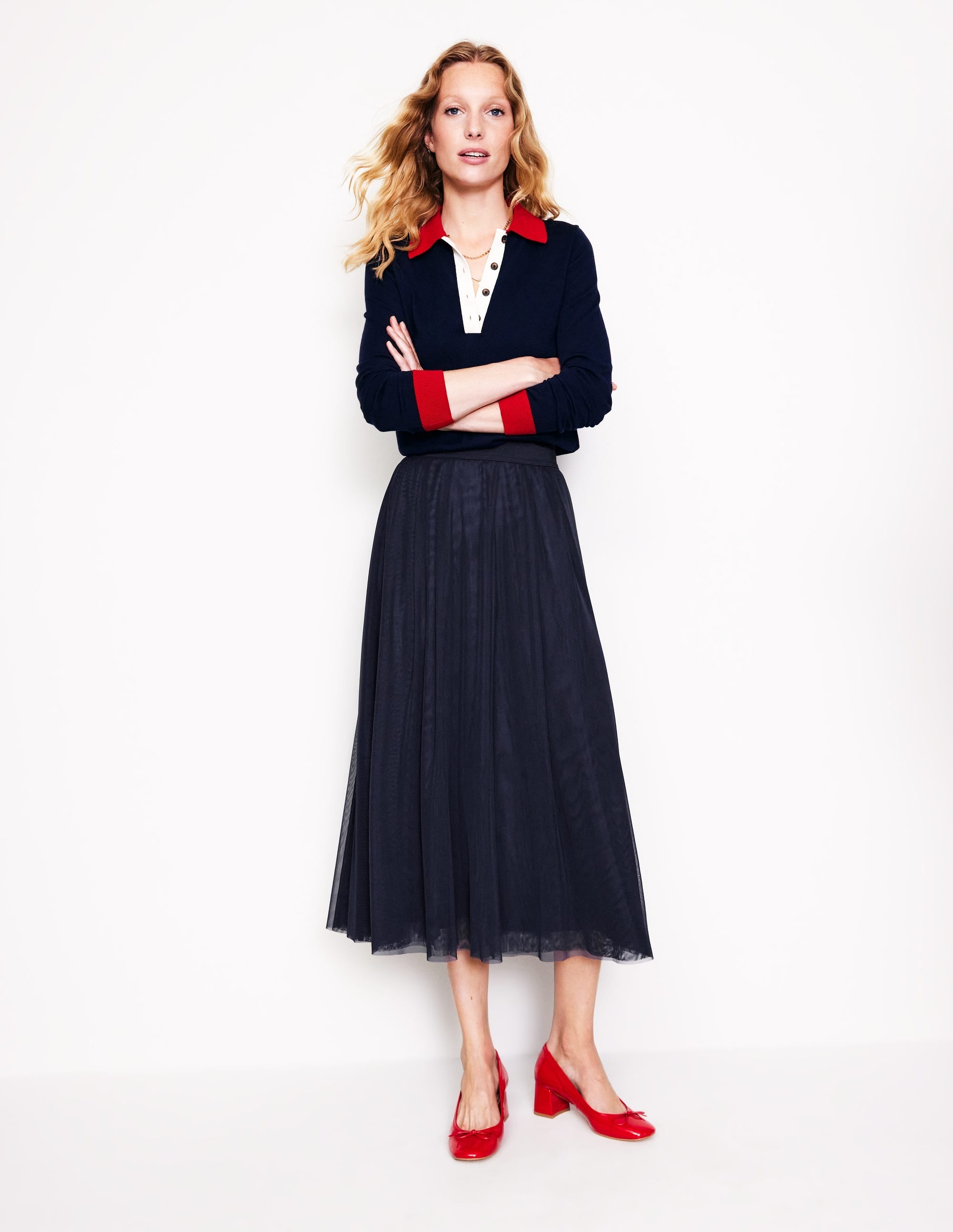 Isabella Tulle Midi Skirt-Navy - Image 1