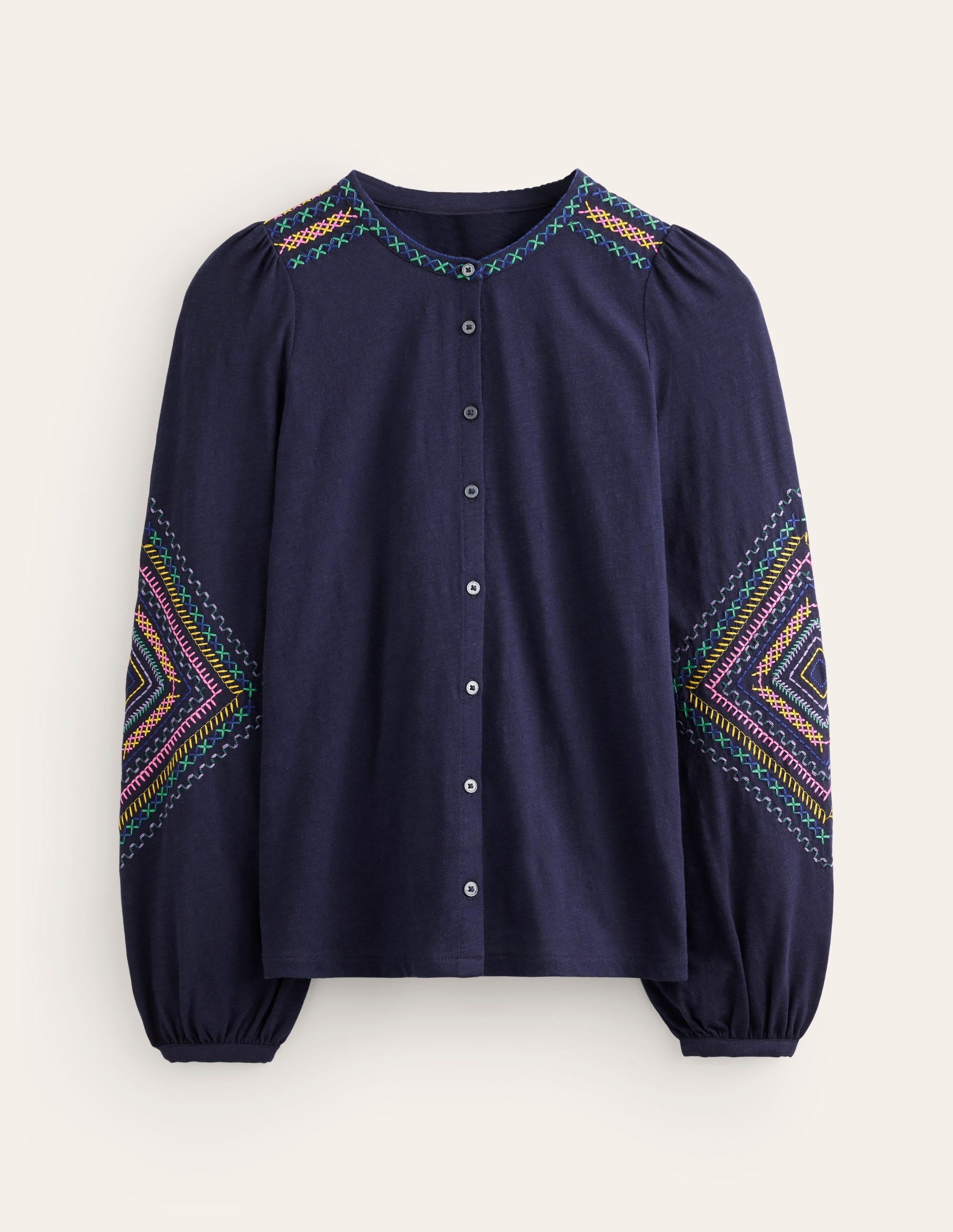 Marina Embroidered Shirt-Navy-5