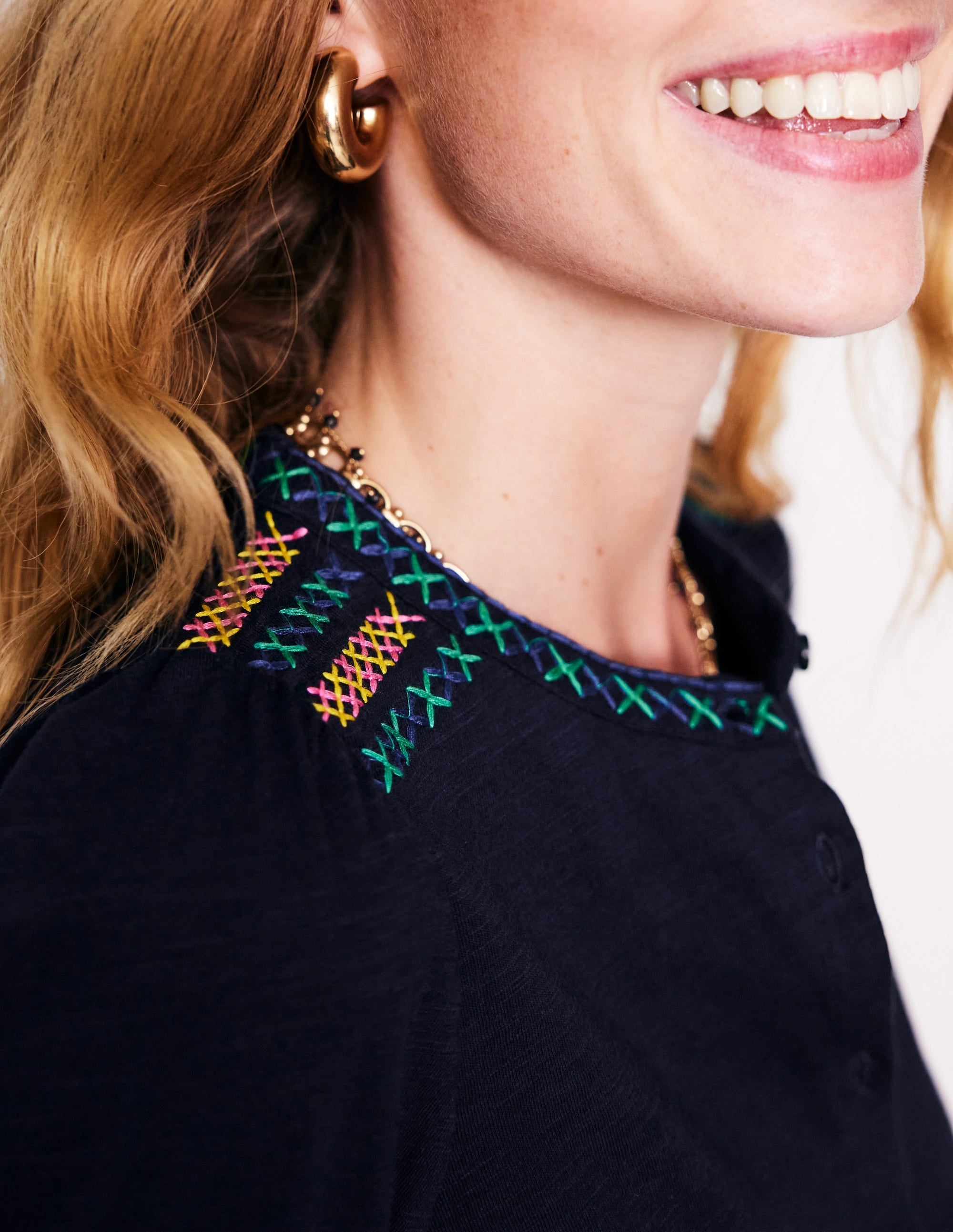 Marina Embroidered Shirt-Navy - Image 2