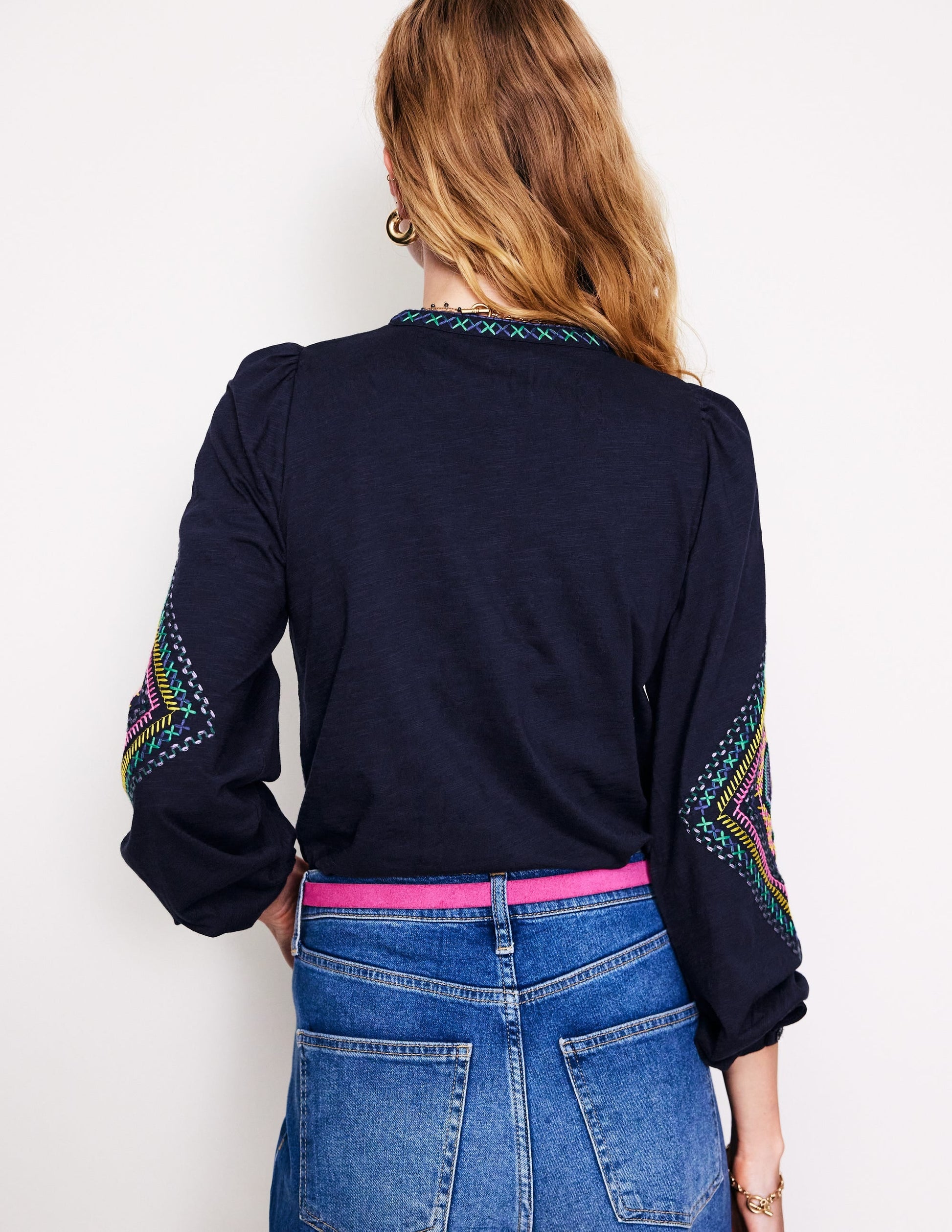 Marina Embroidered Shirt-Navy-3