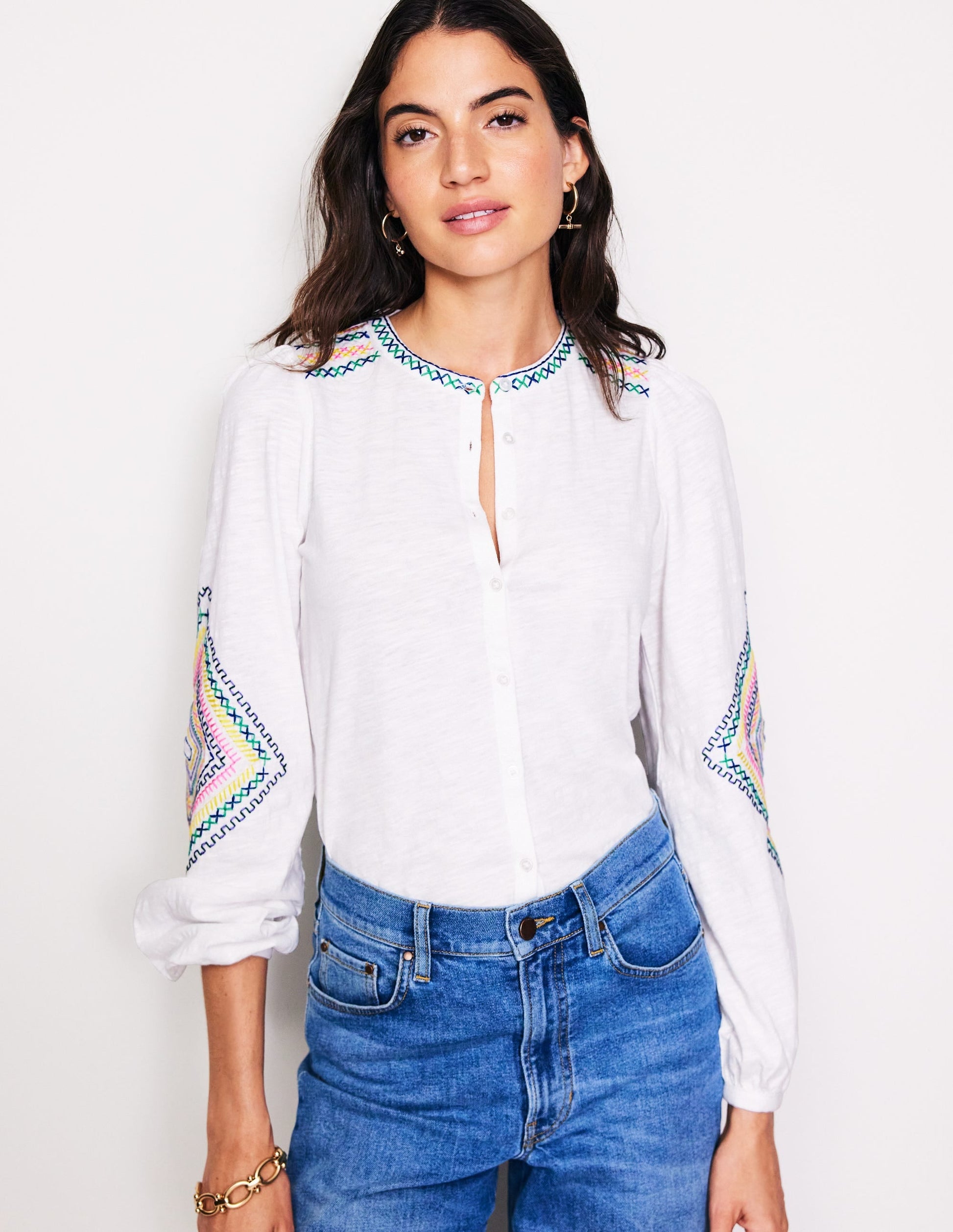 Marina Embroidered Shirt-White-2