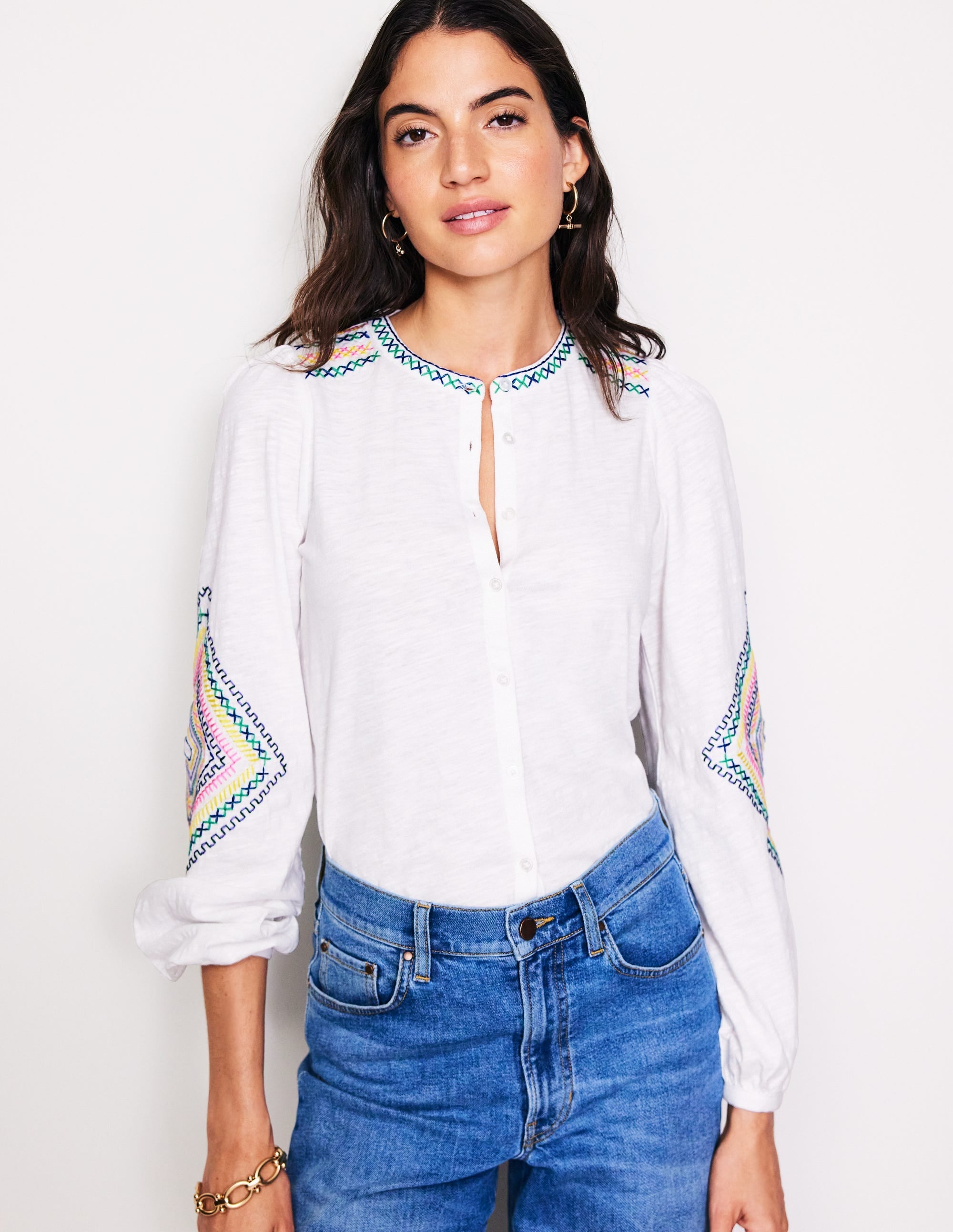 Marina Embroidered Shirt-White - Image 2
