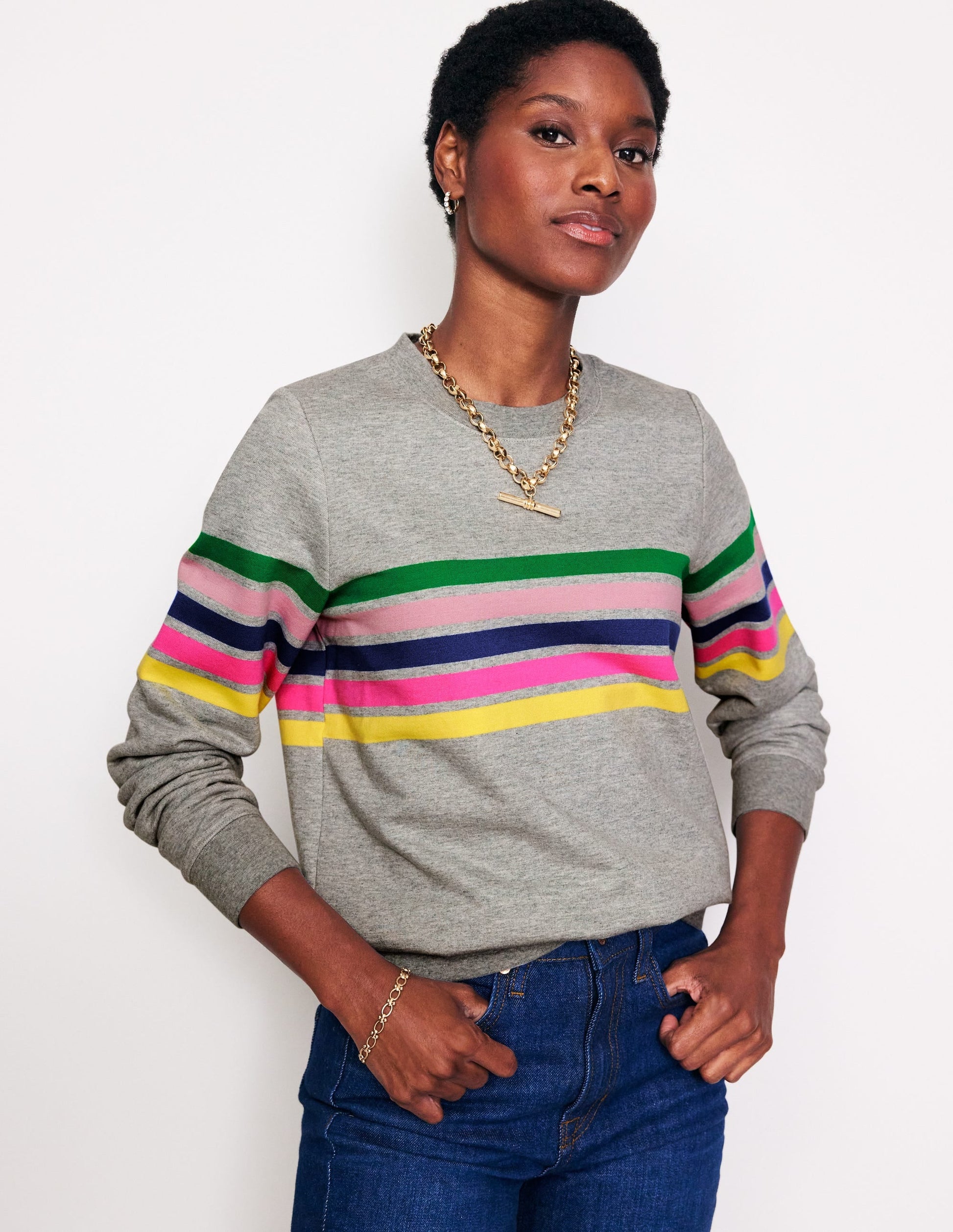 Hannah Printed Sweatshirt-Grey, Multi Placement Stripe-1