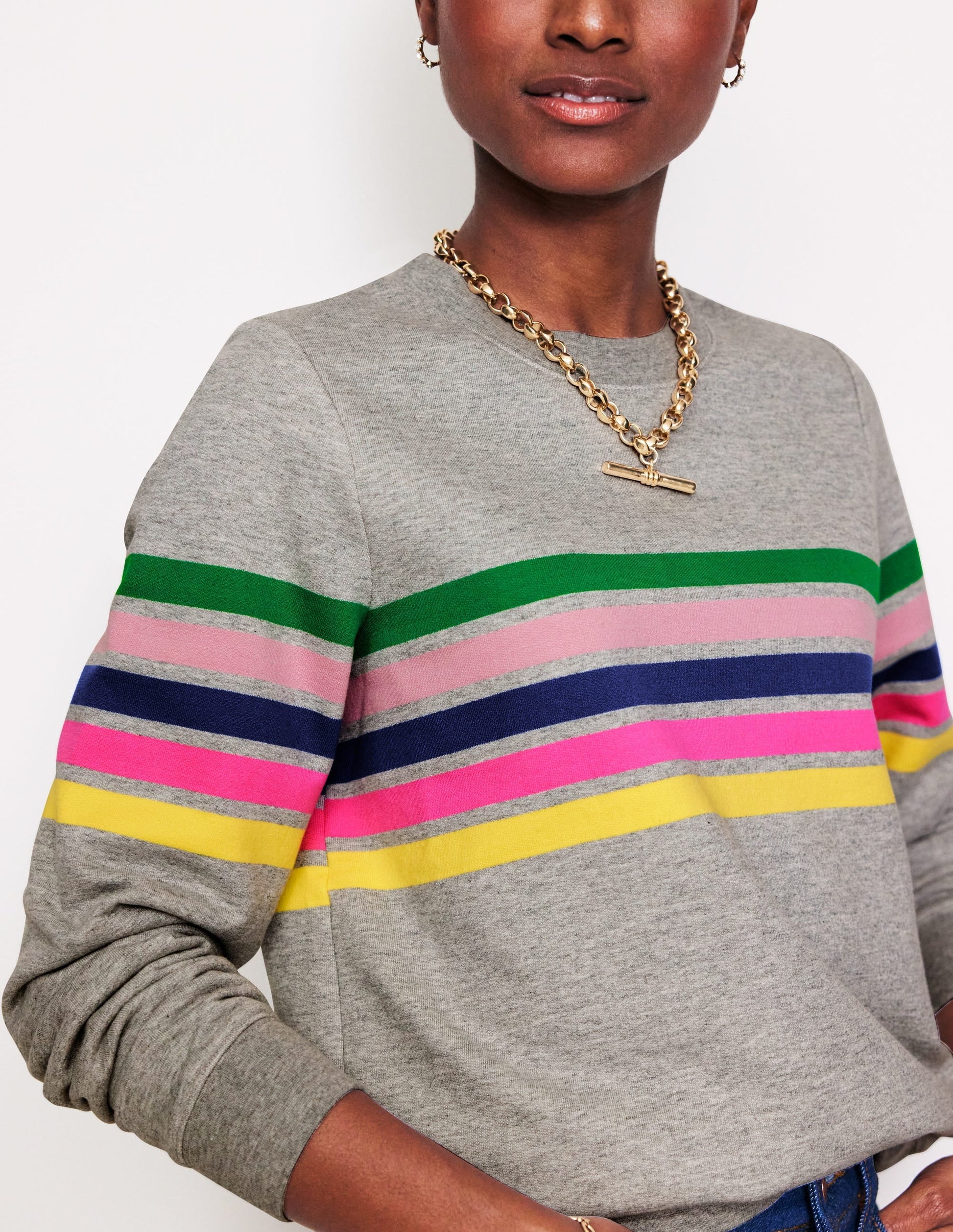 Hannah Printed Sweatshirt-Grey, Multi Placement Stripe-2
