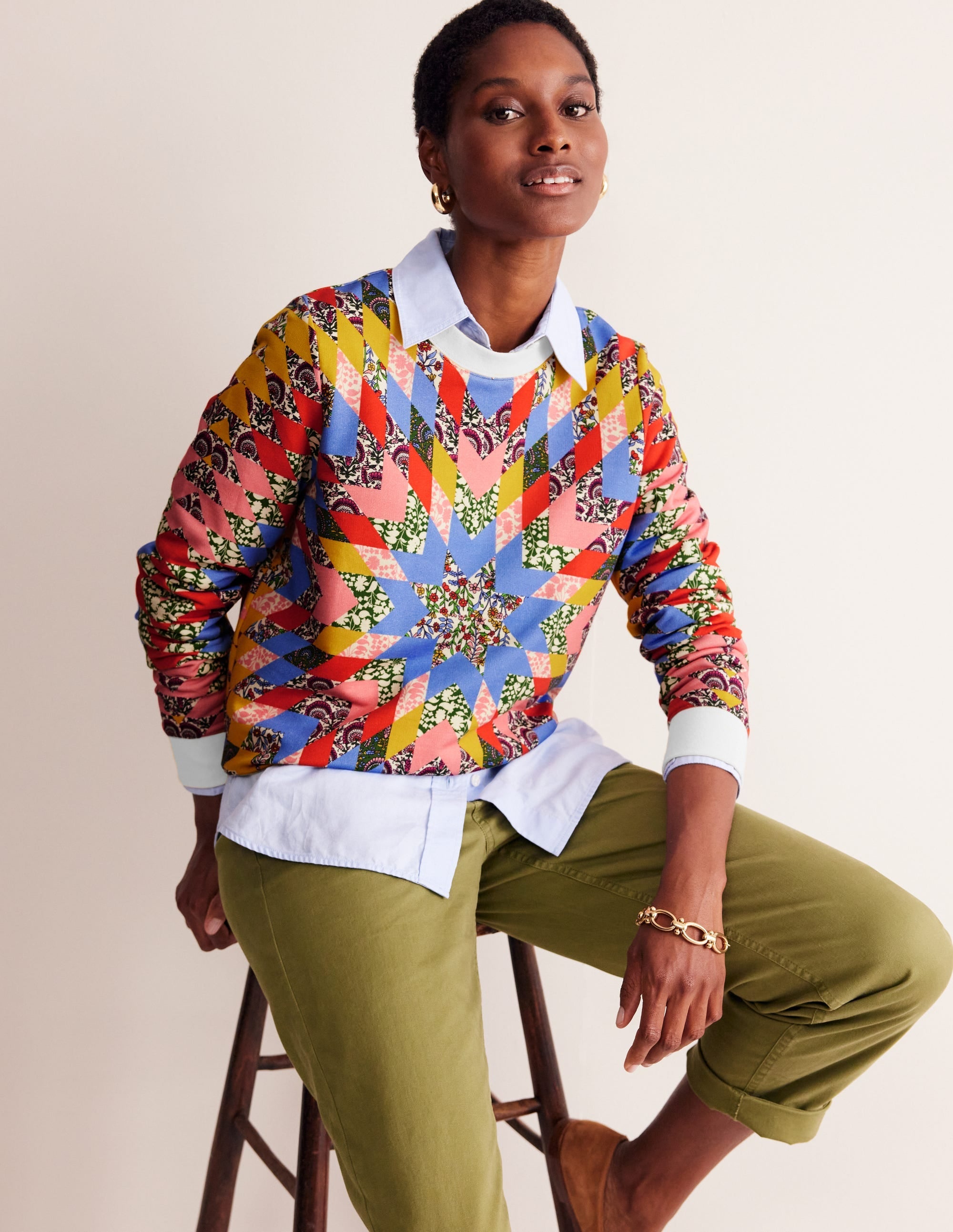 Hannah Printed Sweatshirt-Multi, Patchwork Floral - Image 1