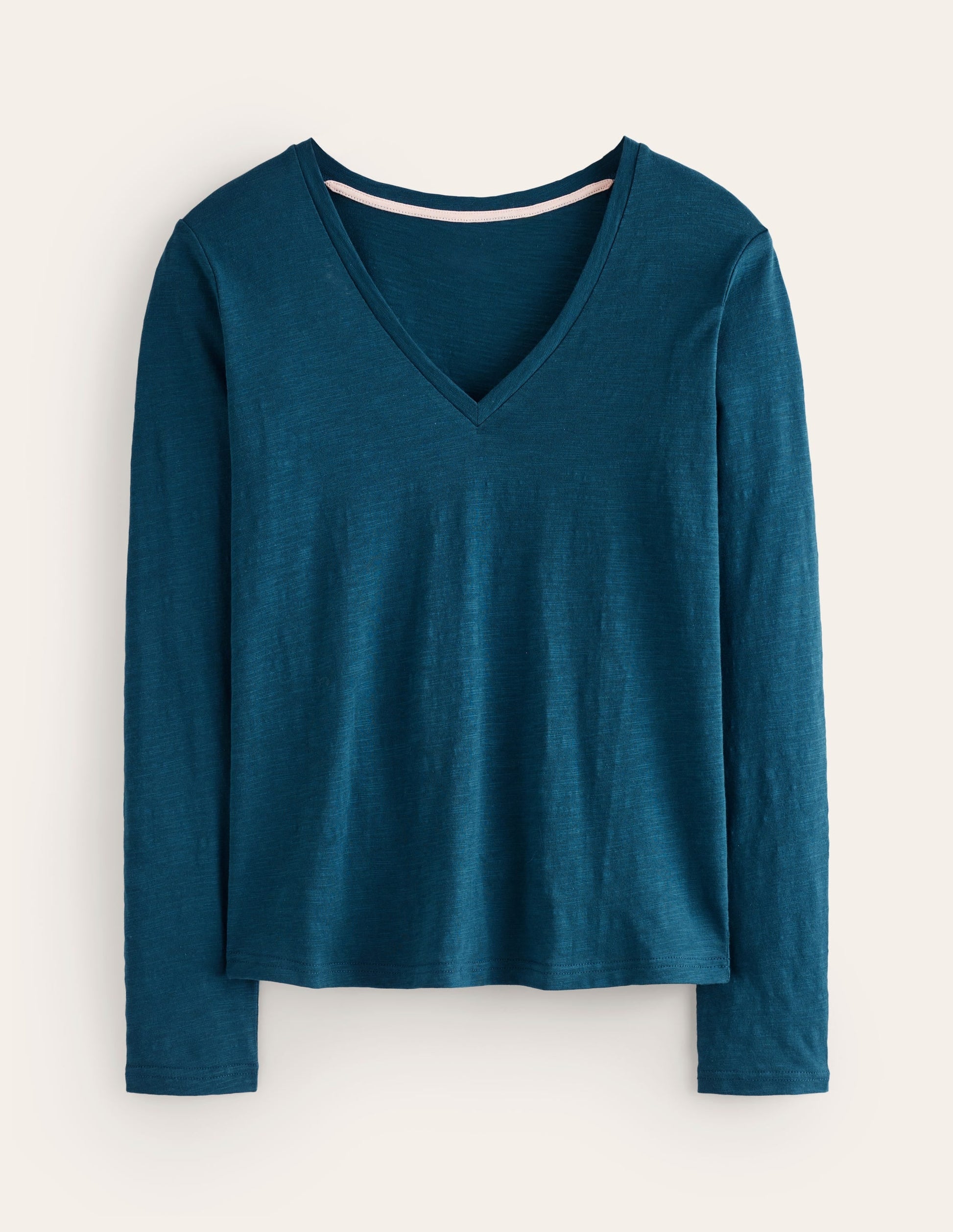Cotton V-Neck Long Sleeve Top-Harbour Blue-5