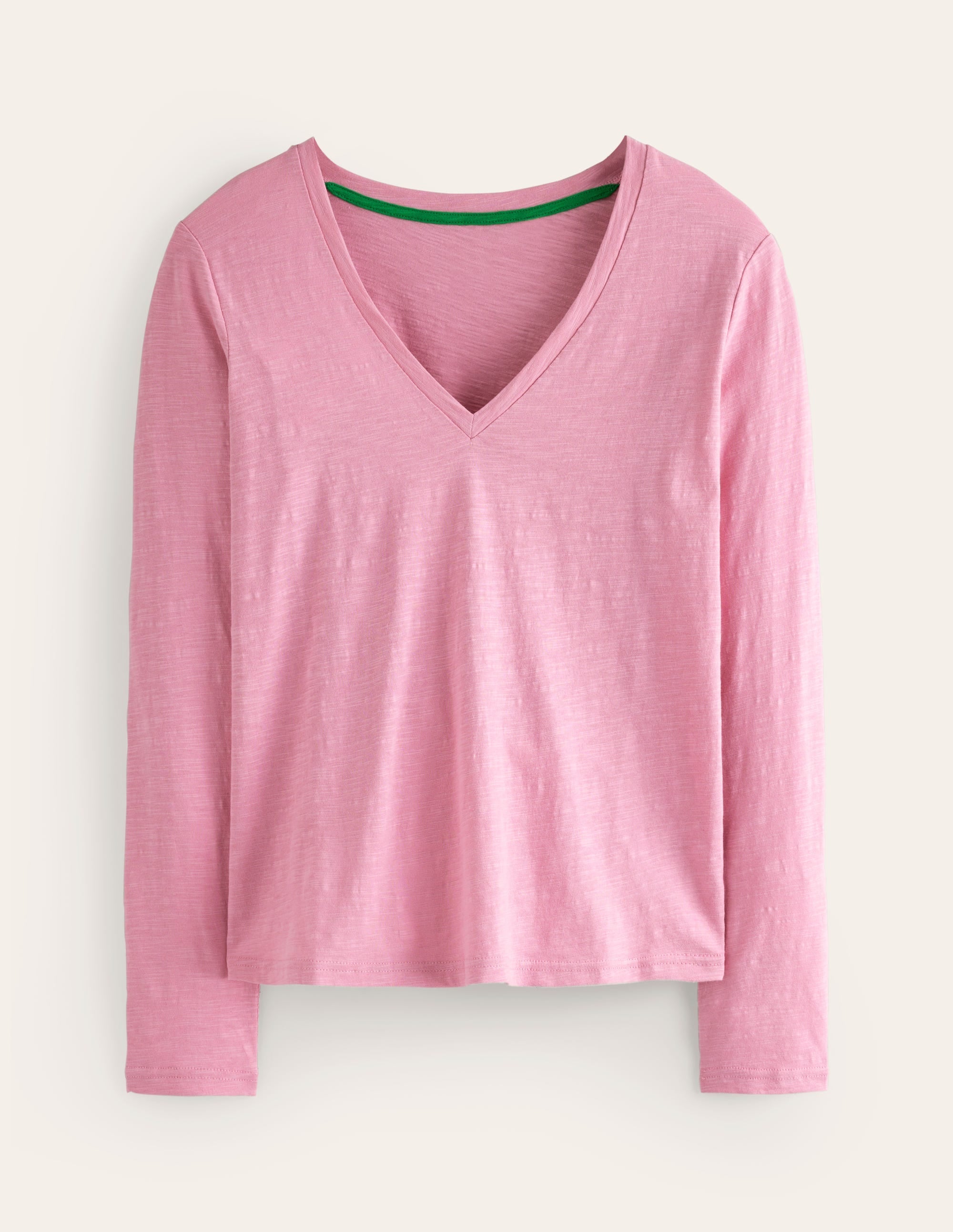 Cotton V-Neck Long Sleeve Top-Old Rose - Image 5