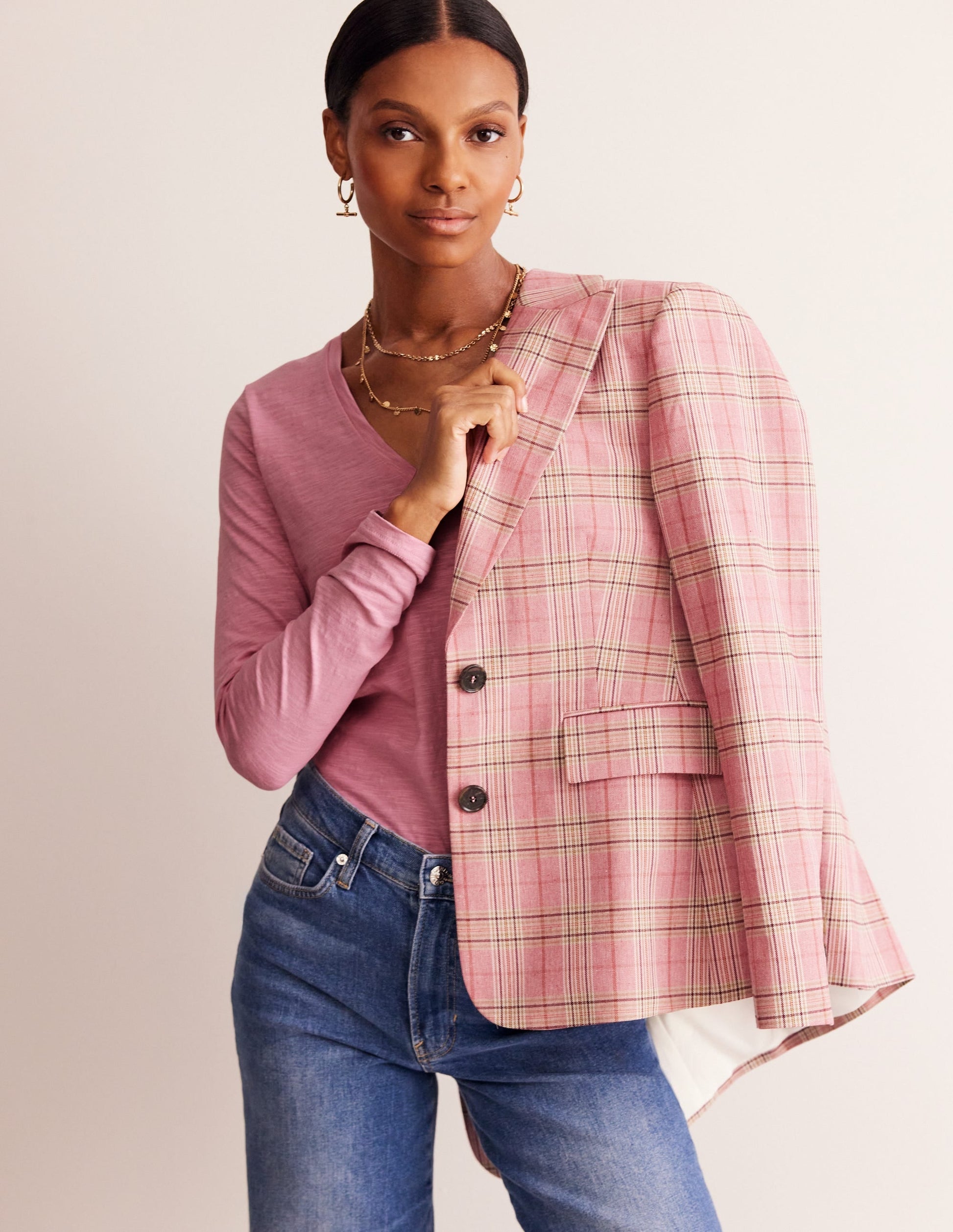 Cotton V-Neck Long Sleeve Top-Old Rose-4