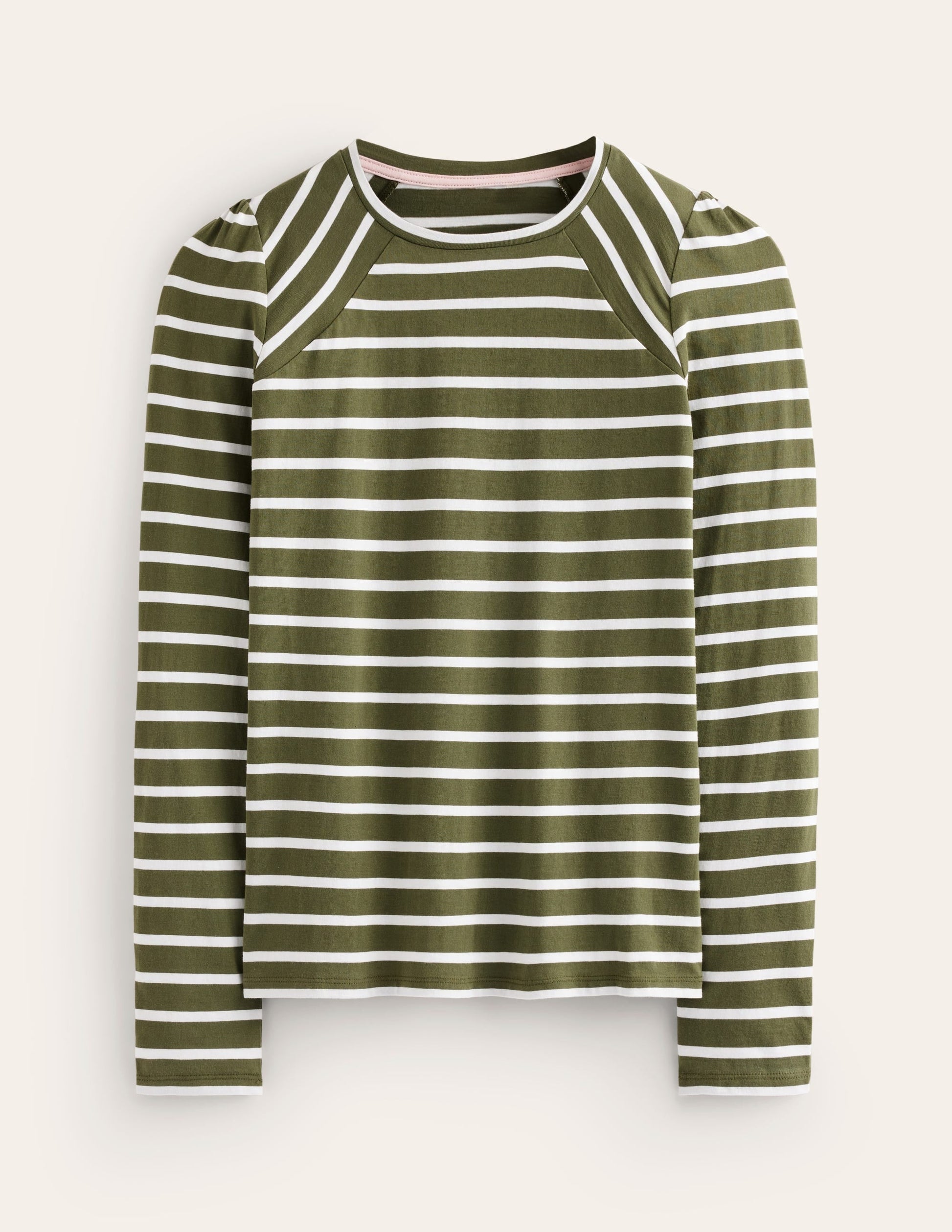 Arabella Stripe Jersey Top-Khaki, Ivory Stripe-5