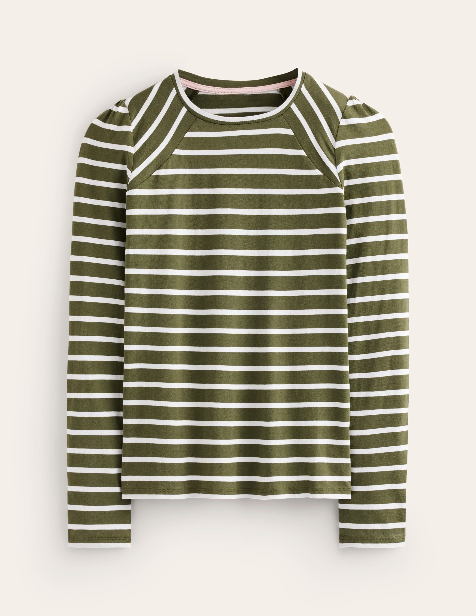 Arabella Stripe Jersey Top-Khaki, Ivory Stripe - Image 5