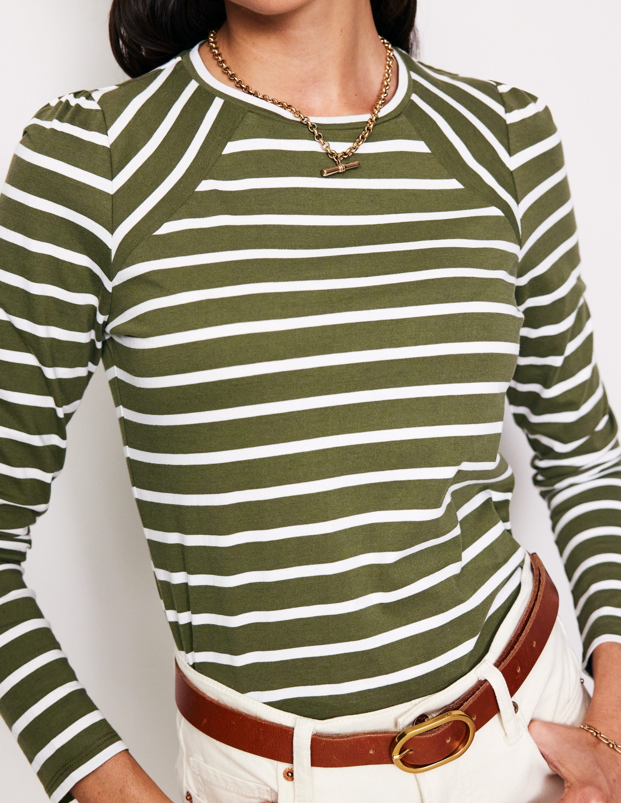 Arabella Stripe Jersey Top-Khaki, Ivory Stripe - Image 2