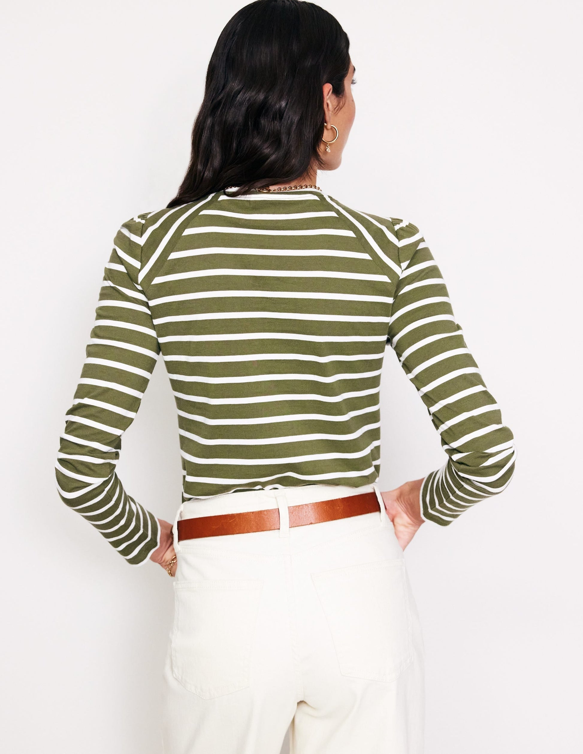 Arabella Stripe Jersey Top-Khaki, Ivory Stripe-3
