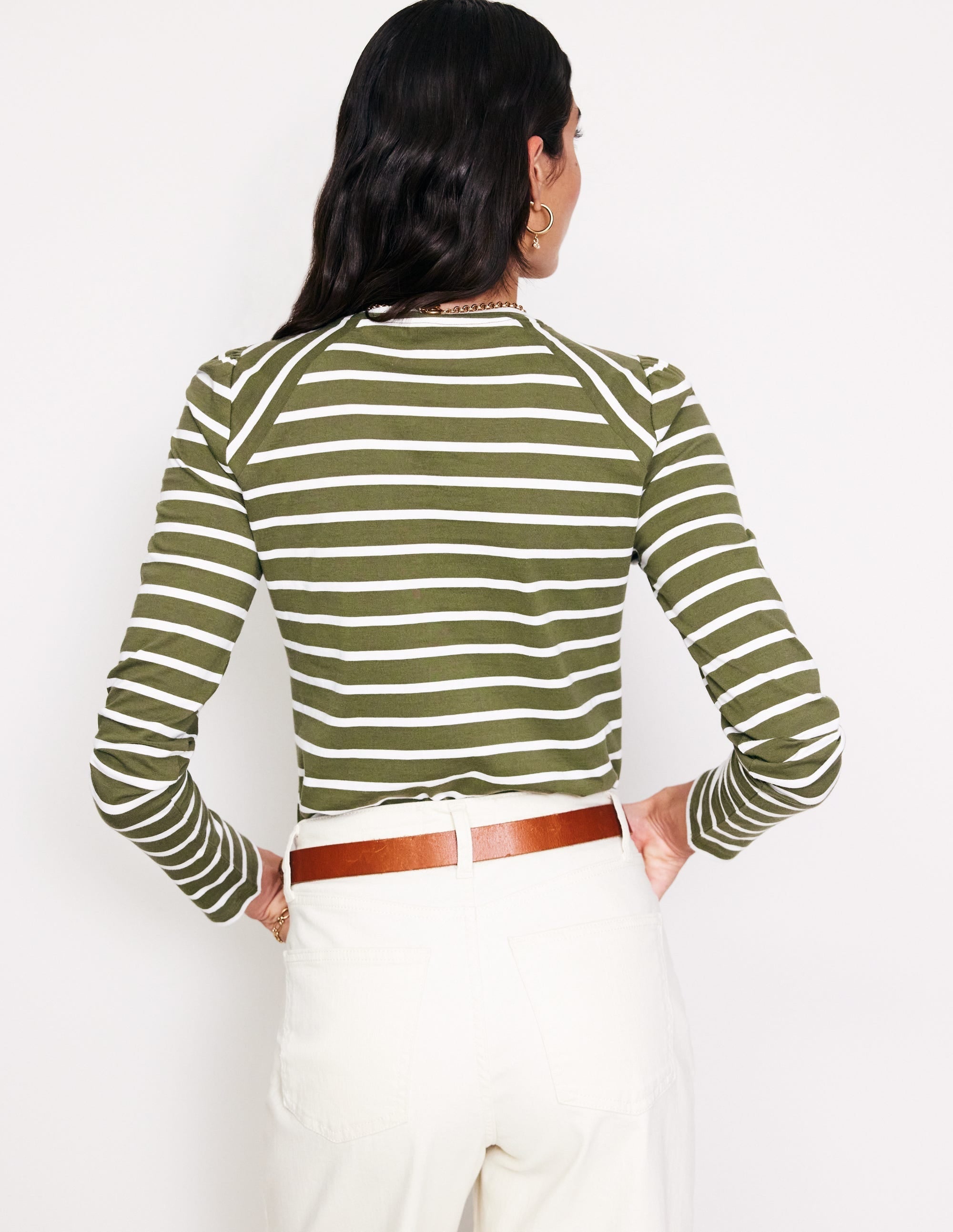 Arabella Stripe Jersey Top-Khaki, Ivory Stripe - Image 3