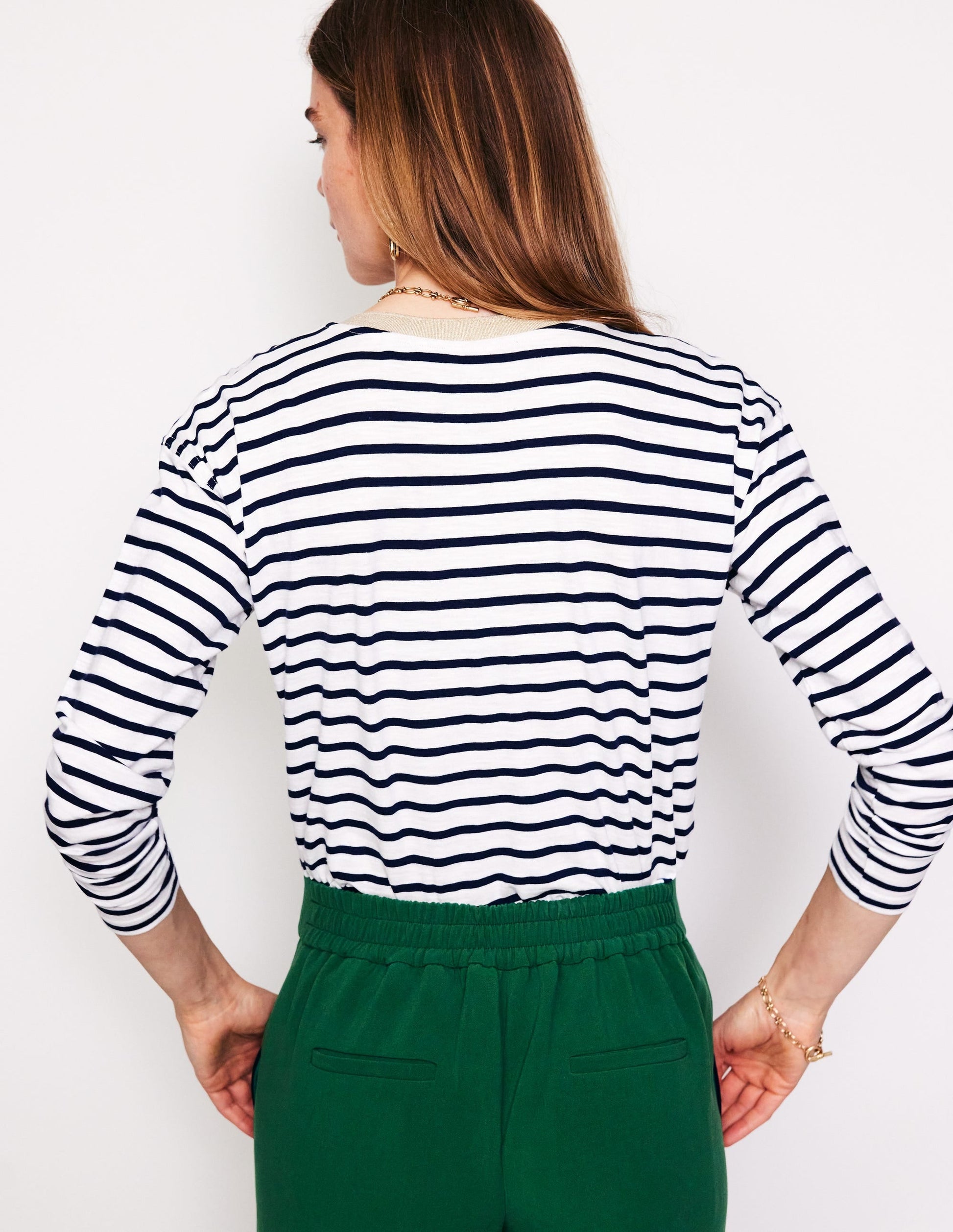 Metallic Trim Henley Top-Ivory, Navy Stripe-3