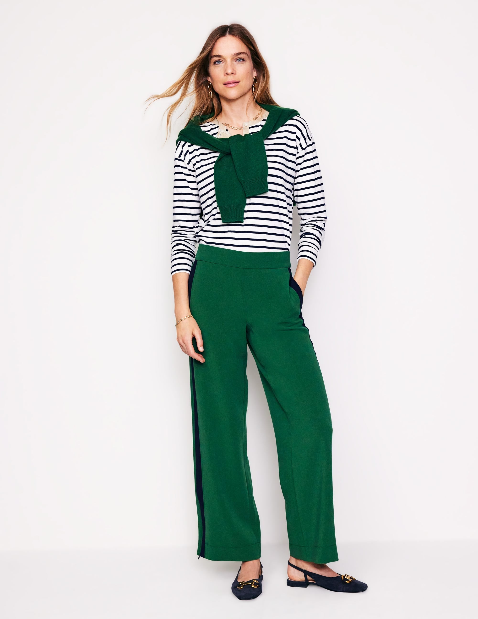 Metallic Trim Henley Top-Ivory, Navy Stripe - Image 4
