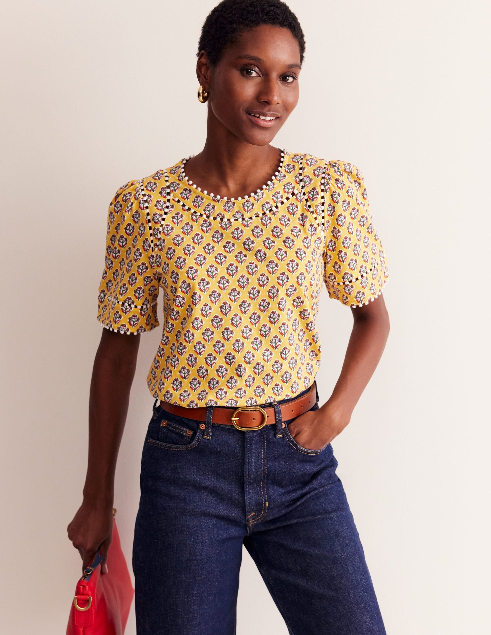 Mila Trim Detail Top-Yellow, Pome Stamp-1
