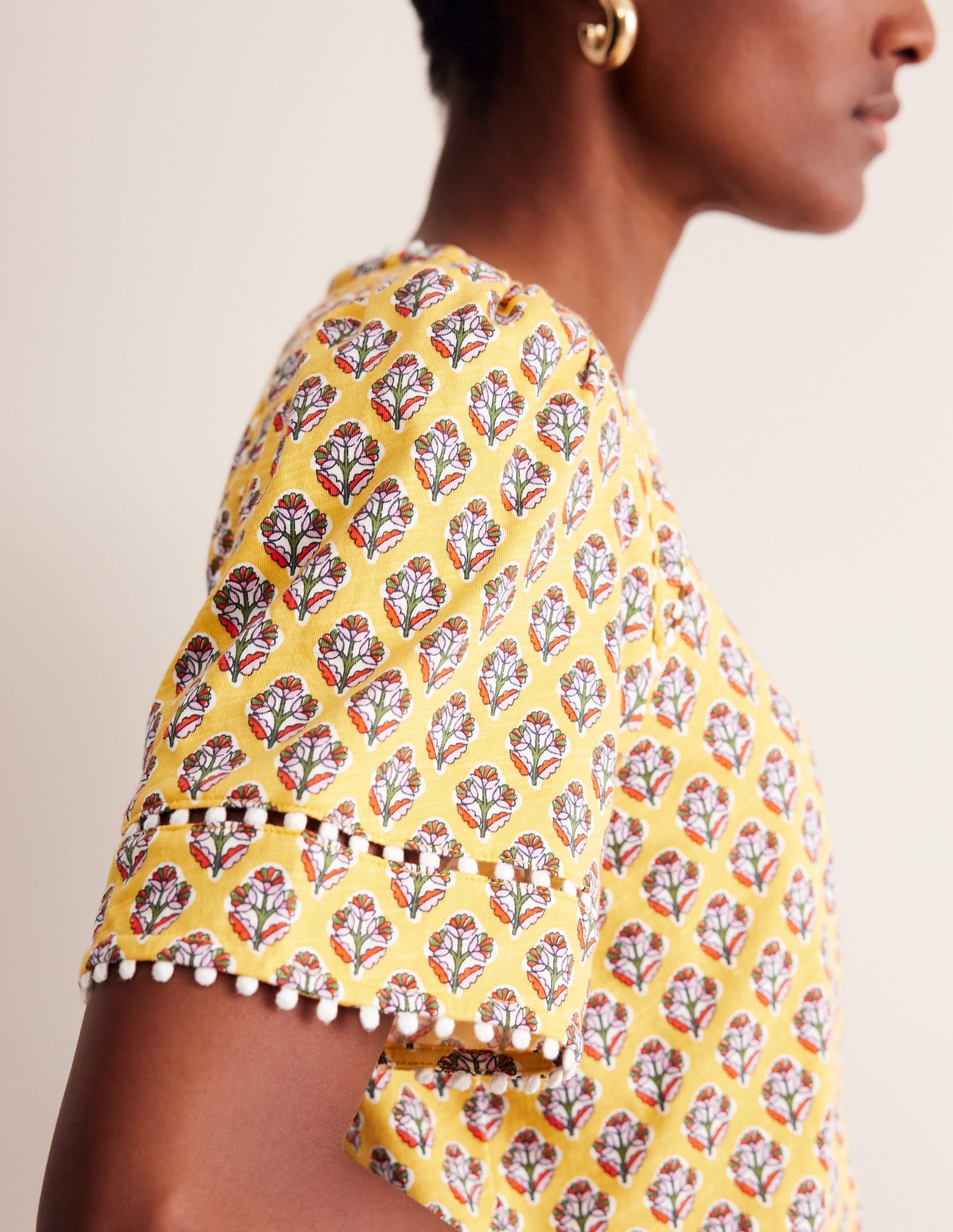 Mila Trim Detail Top-Yellow, Pome Stamp - Image 2