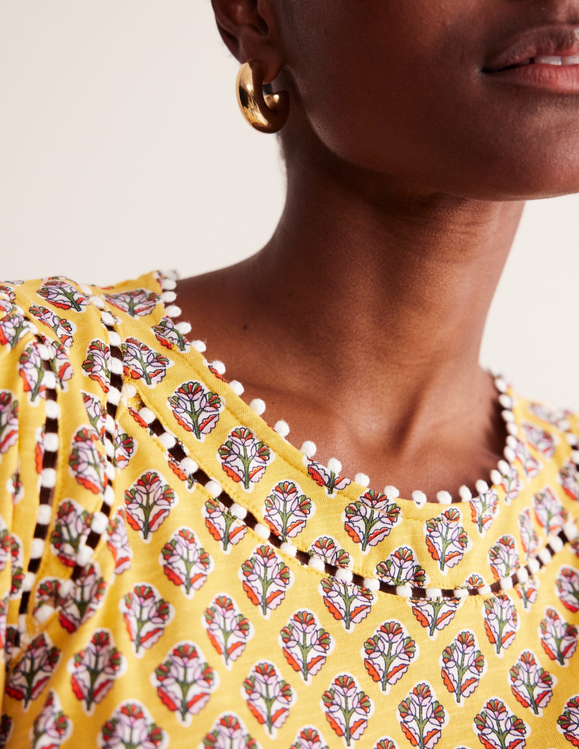 Mila Trim Detail Top-Yellow, Pome Stamp - Image 4