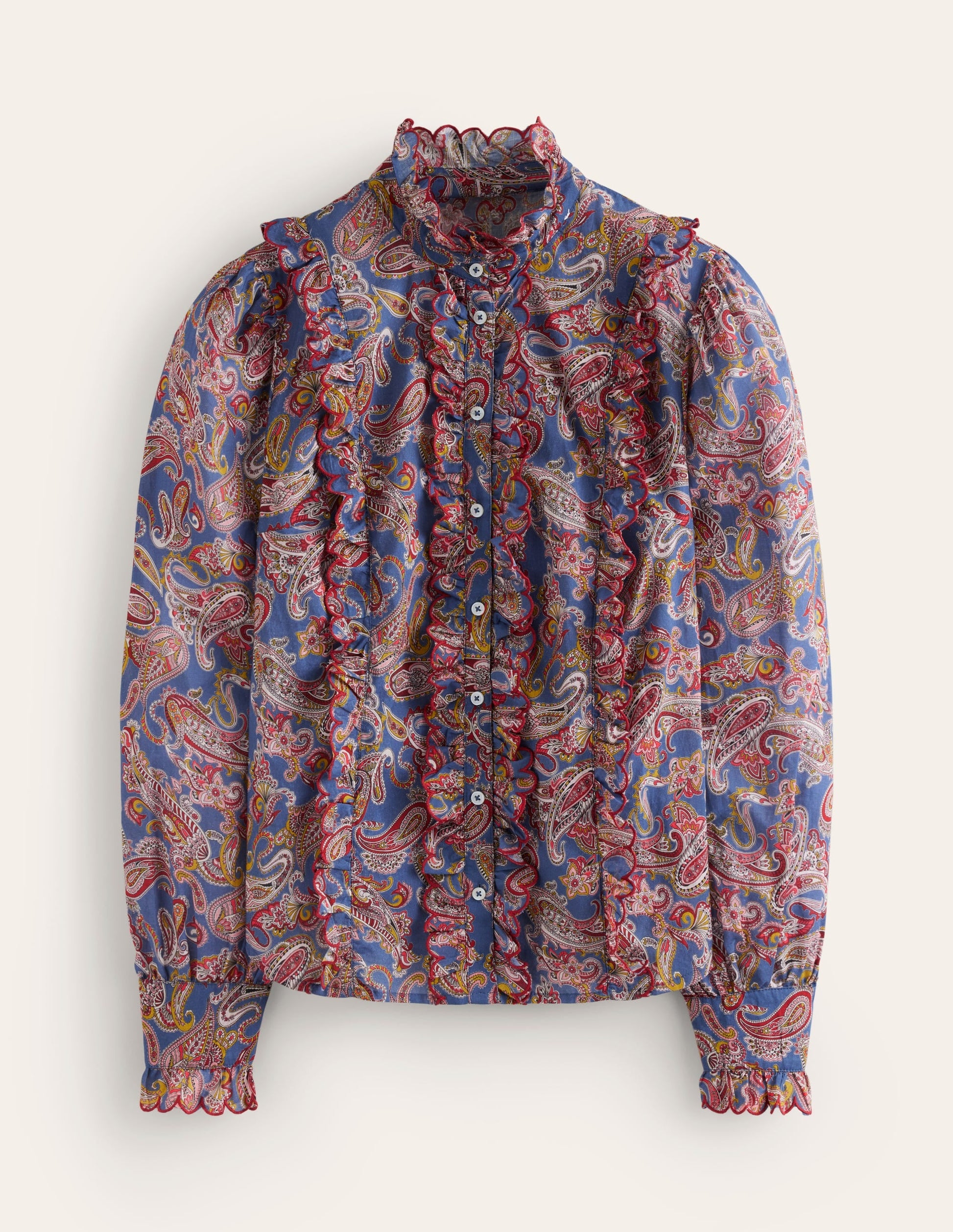 Ruffled Cotton Blouse-True Navy, Opulet Paisley-6