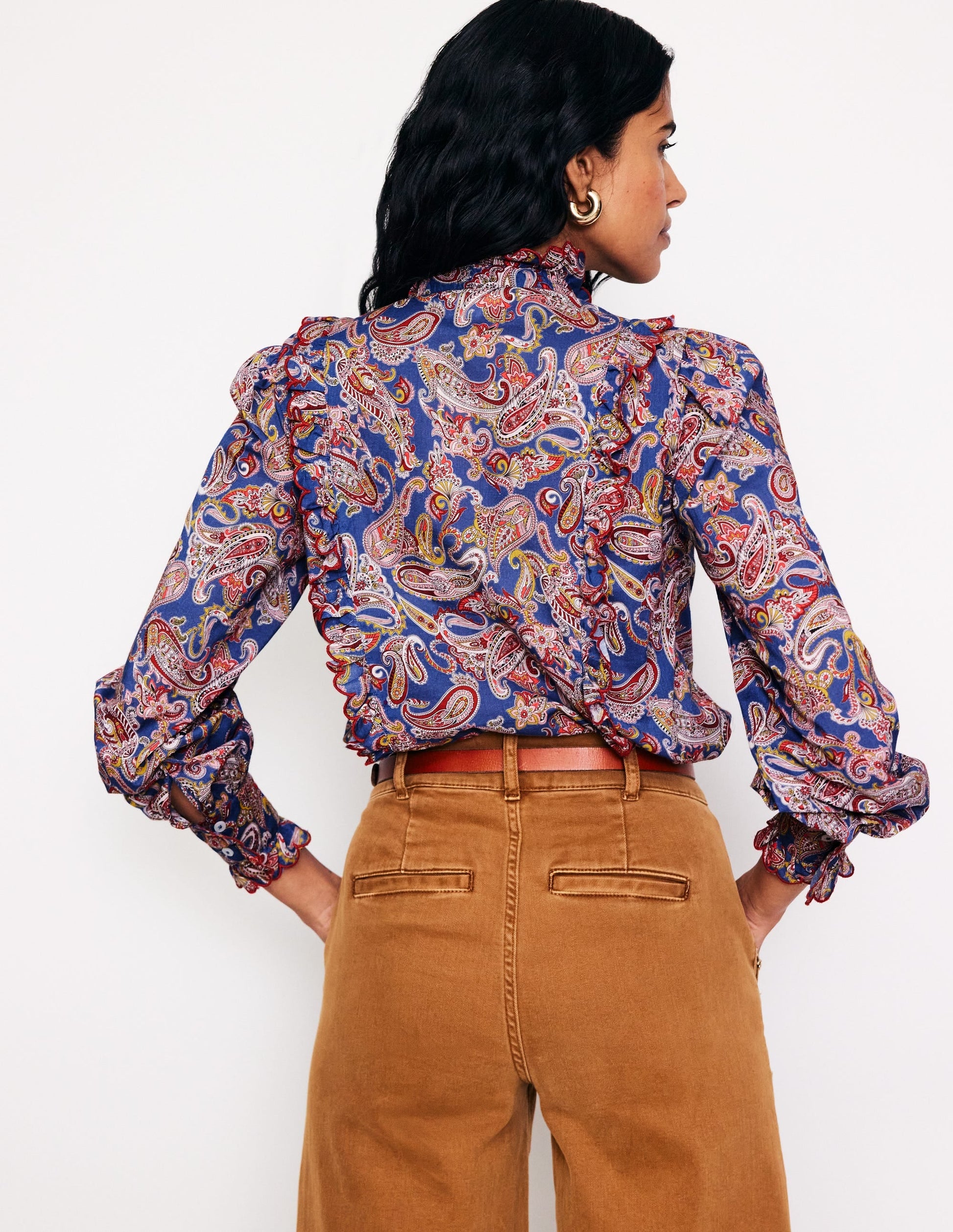 Ruffled Cotton Blouse-True Navy, Opulet Paisley-3