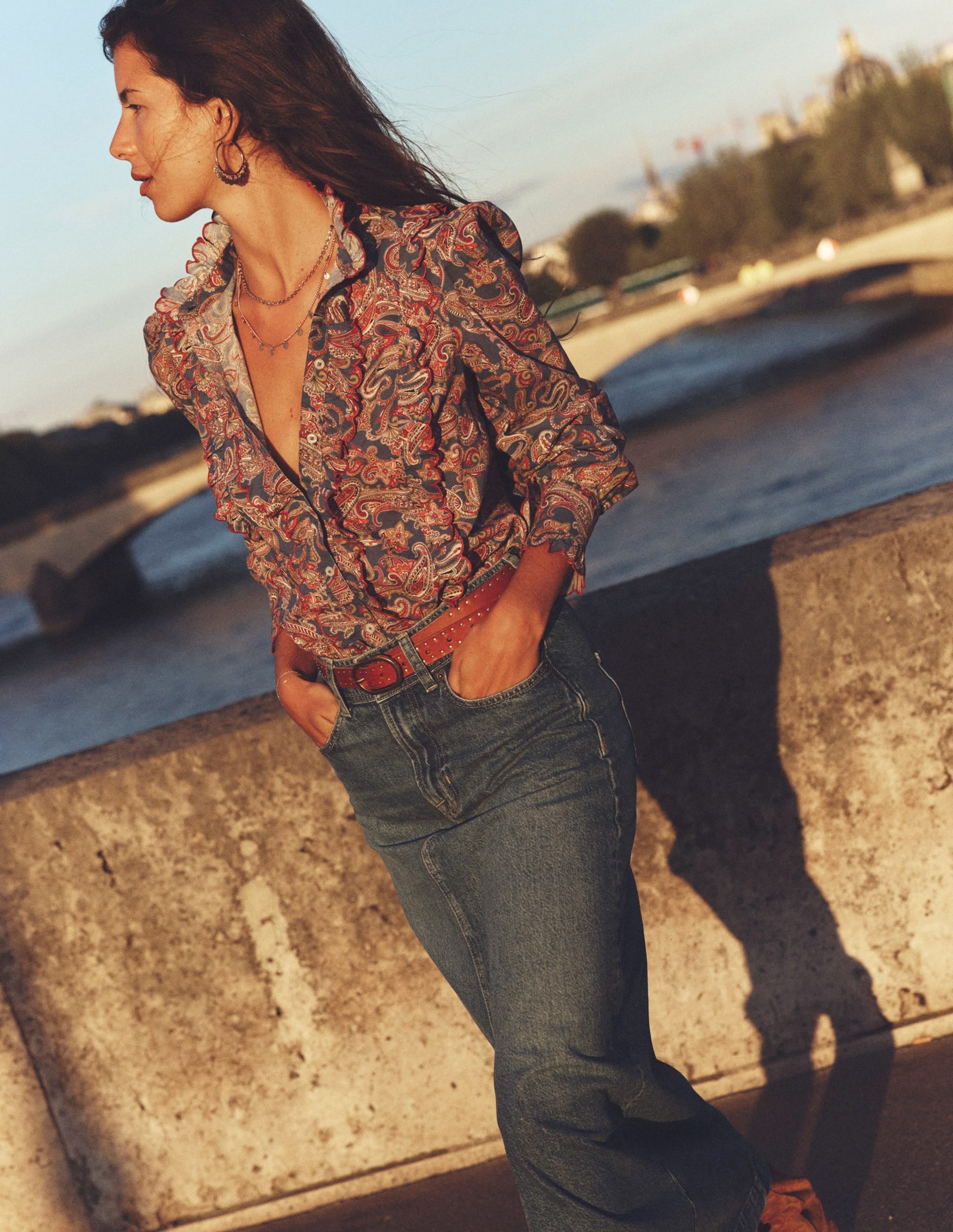 Ruffled Cotton Blouse-True Navy, Opulet Paisley-5