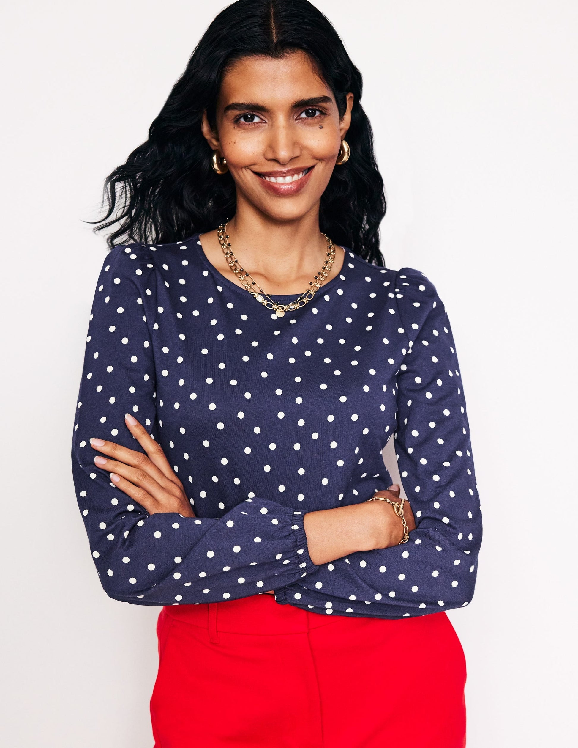 Supersoft Long Sleeve Top-French Navy, Sparse Spot-1