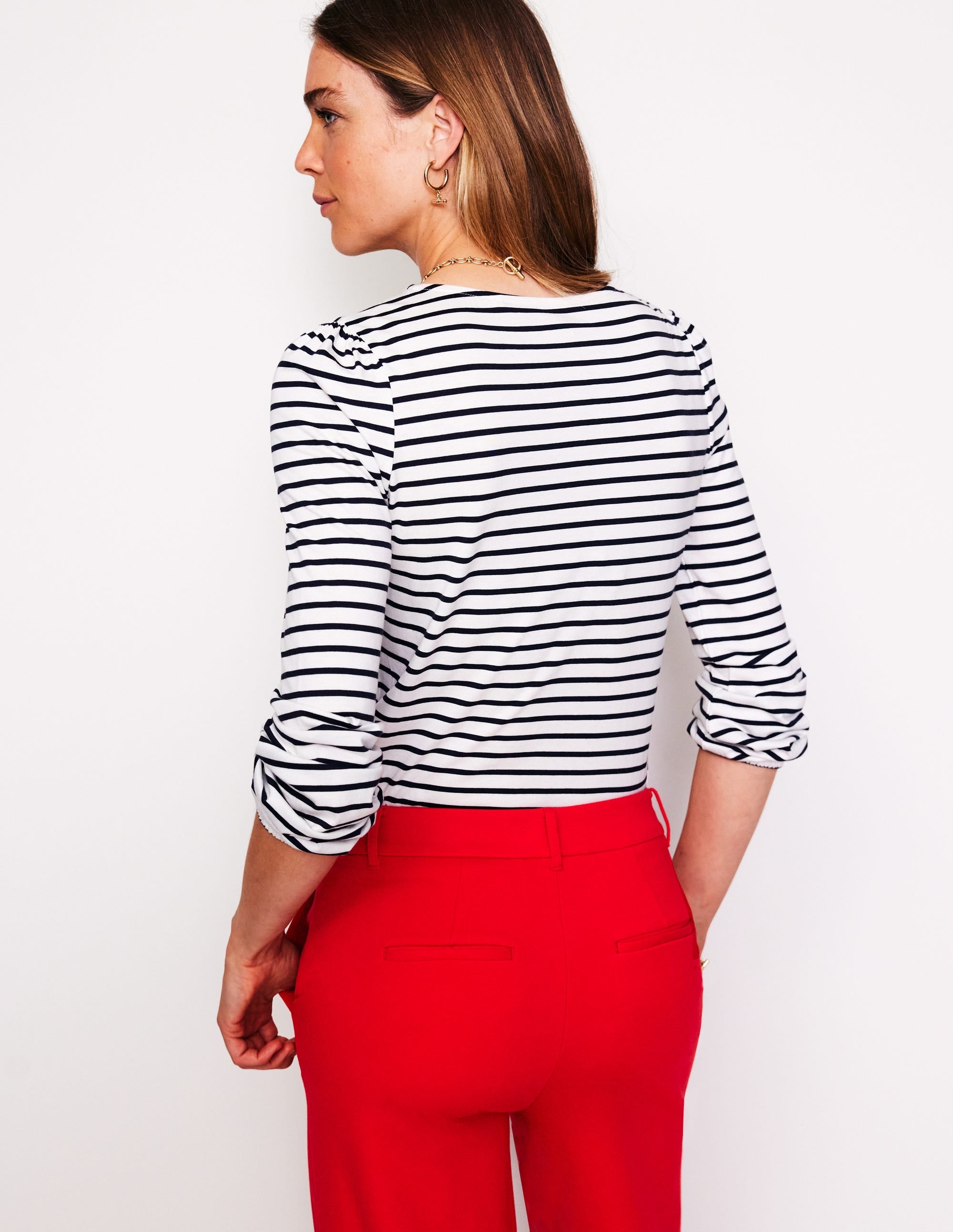 Supersoft Long Sleeve Top-Ivory, Navy - Image 3