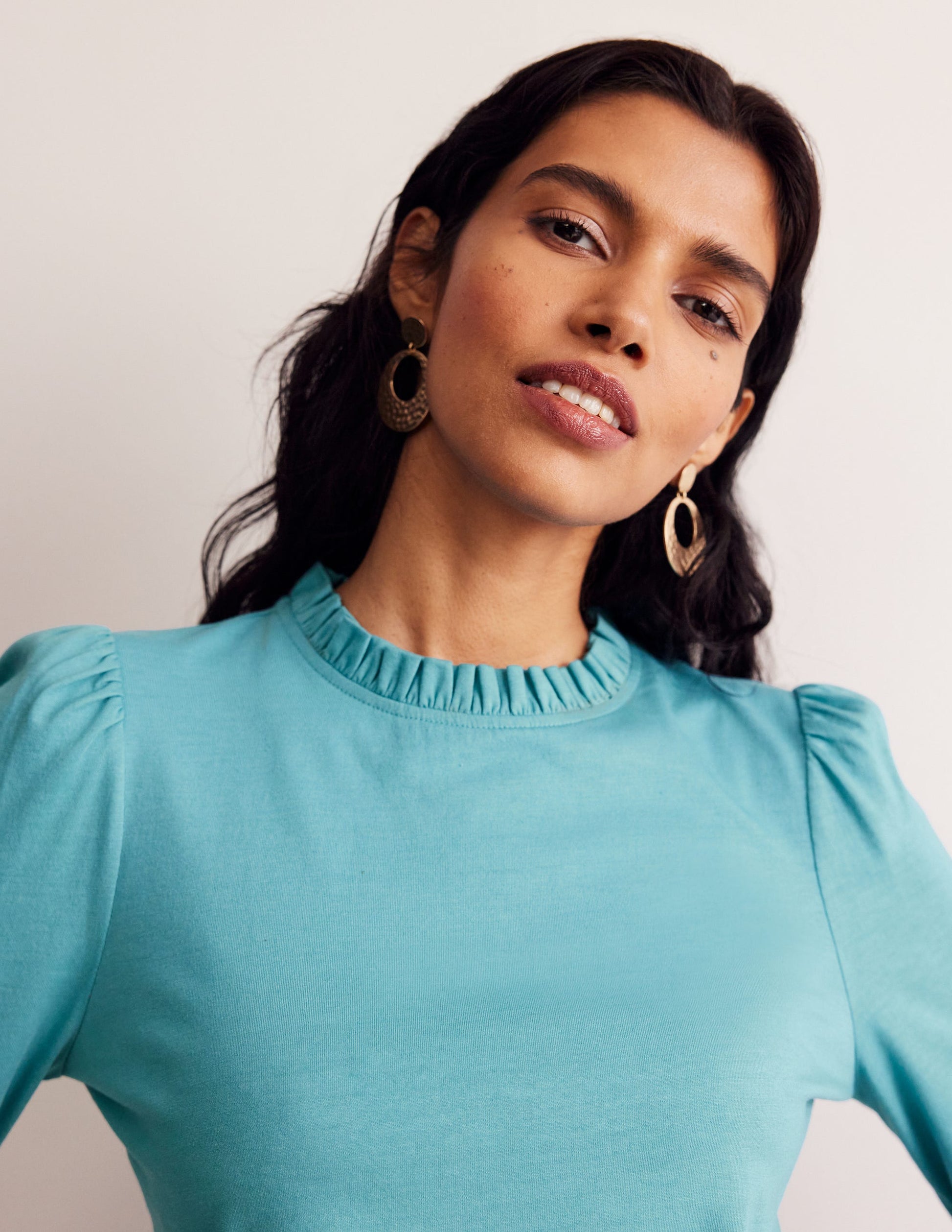 Supersoft Frill Detail Top-Blue Grass-1
