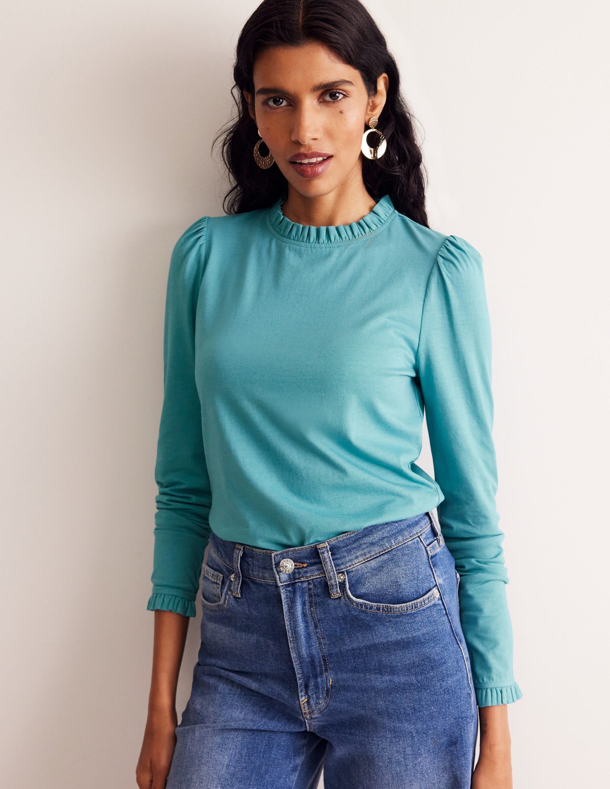 Supersoft Frill Detail Top-Blue Grass-2